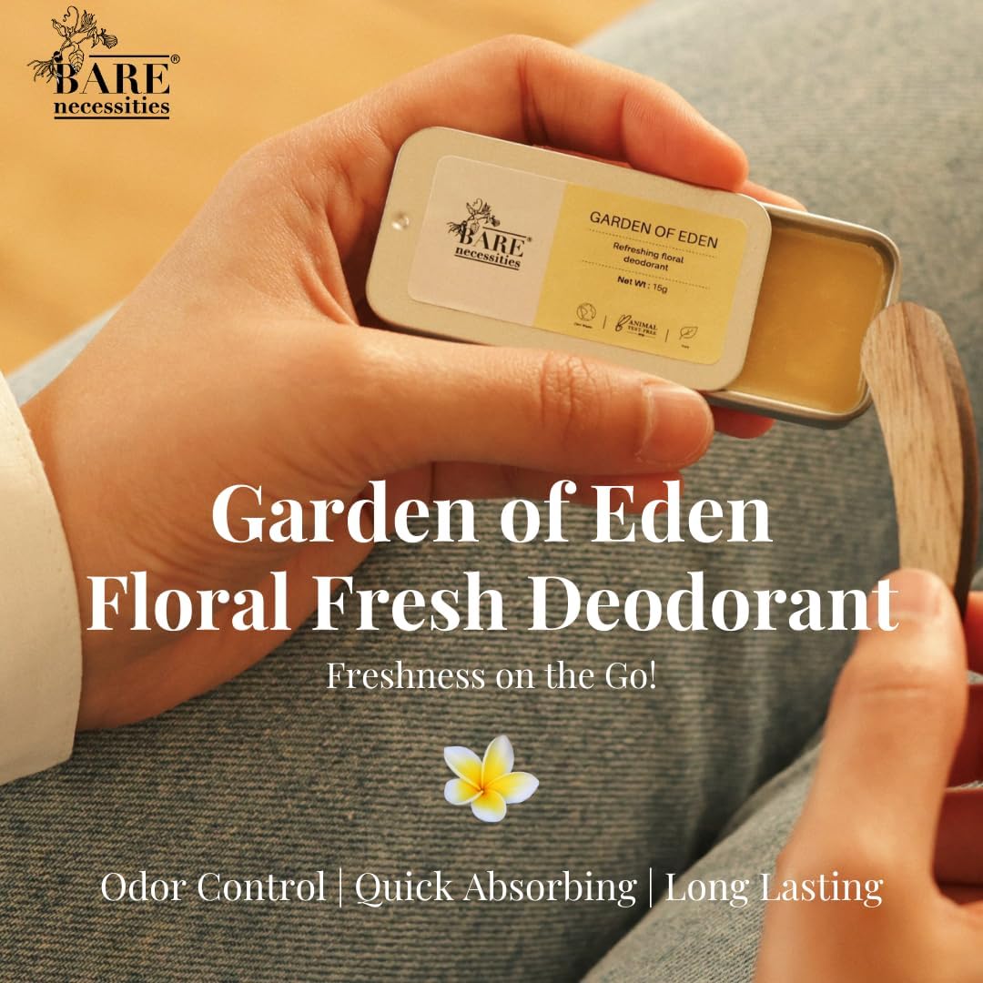BareNecessities Garden of Eden Solid Perfume & Deodorant for Women | Natural Floral Fragrance, Sweat & Odor Control | Aluminum, Alcohol & Paraben-Free, Organic | Travel-Friendly Mini Size (15g) | Perfect for Daily Use, Gym, Work & Travel