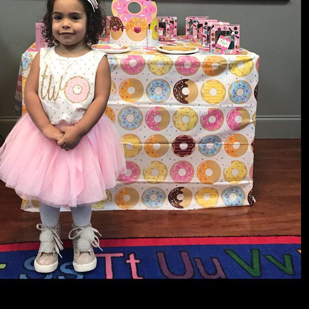 Newborn Baby Girls Pink Striped Tutu Dress & Headband 2Pcs Set - First Birthday Outfit, Casual Donut Print Skirt & Headband for Photoshoot, Party & Daily Wear