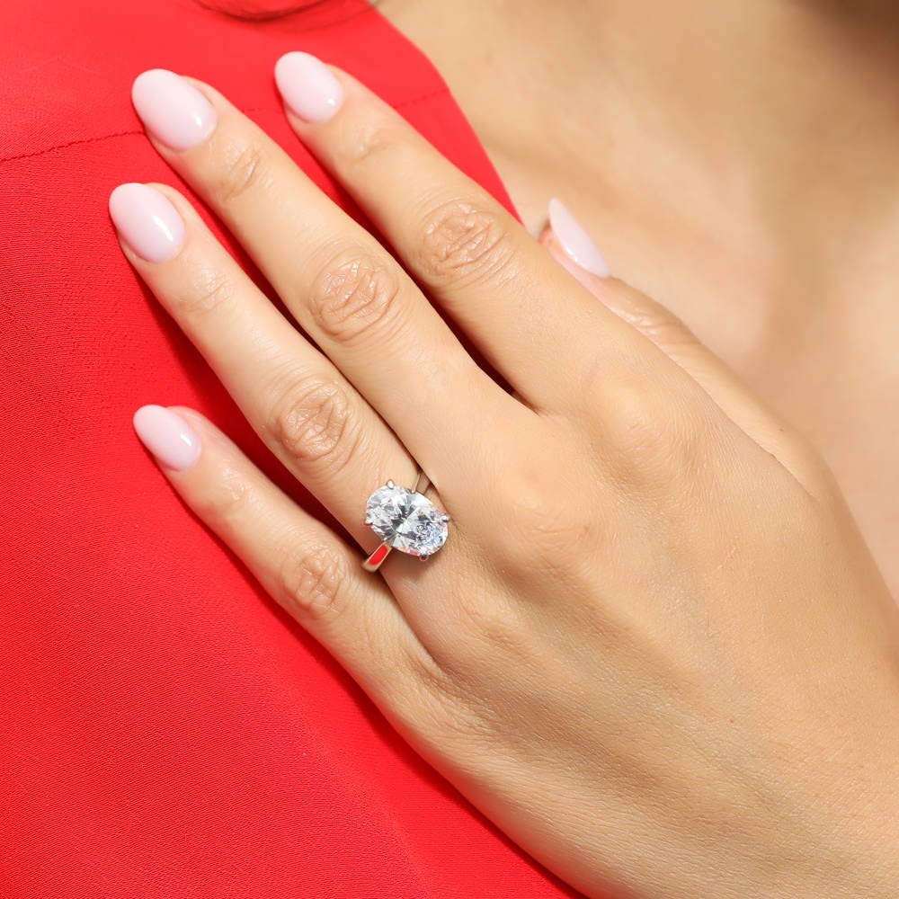 BERRICLE Sterling Silver Solitaire Wedding & Engagement Ring Set for Women - 5.5 Carat Oval Cut Cubic Zirconia CZ, Rhodium Plated, Size 4-10 | Perfect for Proposals, Anniversaries & Special Occasions