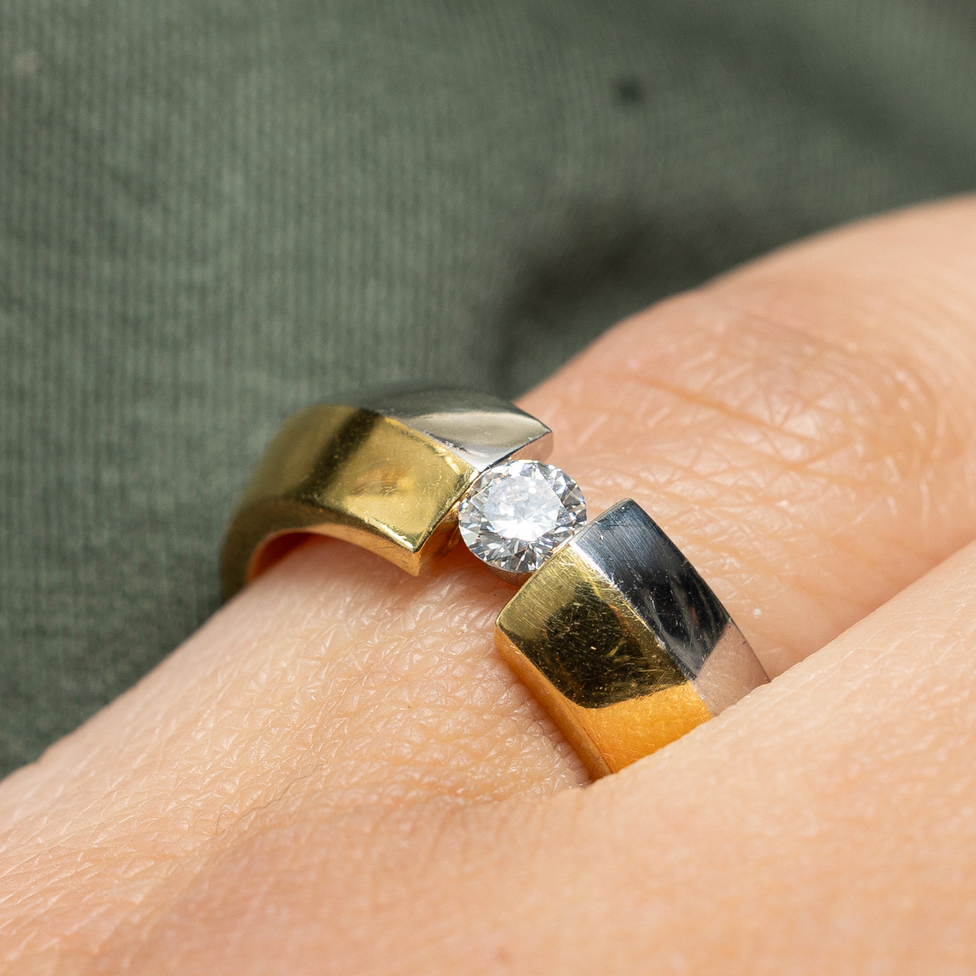 Two Tone Tension Set Diamond Band Ring - 0.20 Carat Round Cut Diamond Wedding Band - Size 6.25 - Perfect for Engagement, Anniversary & Bridal Jewelry Gifts