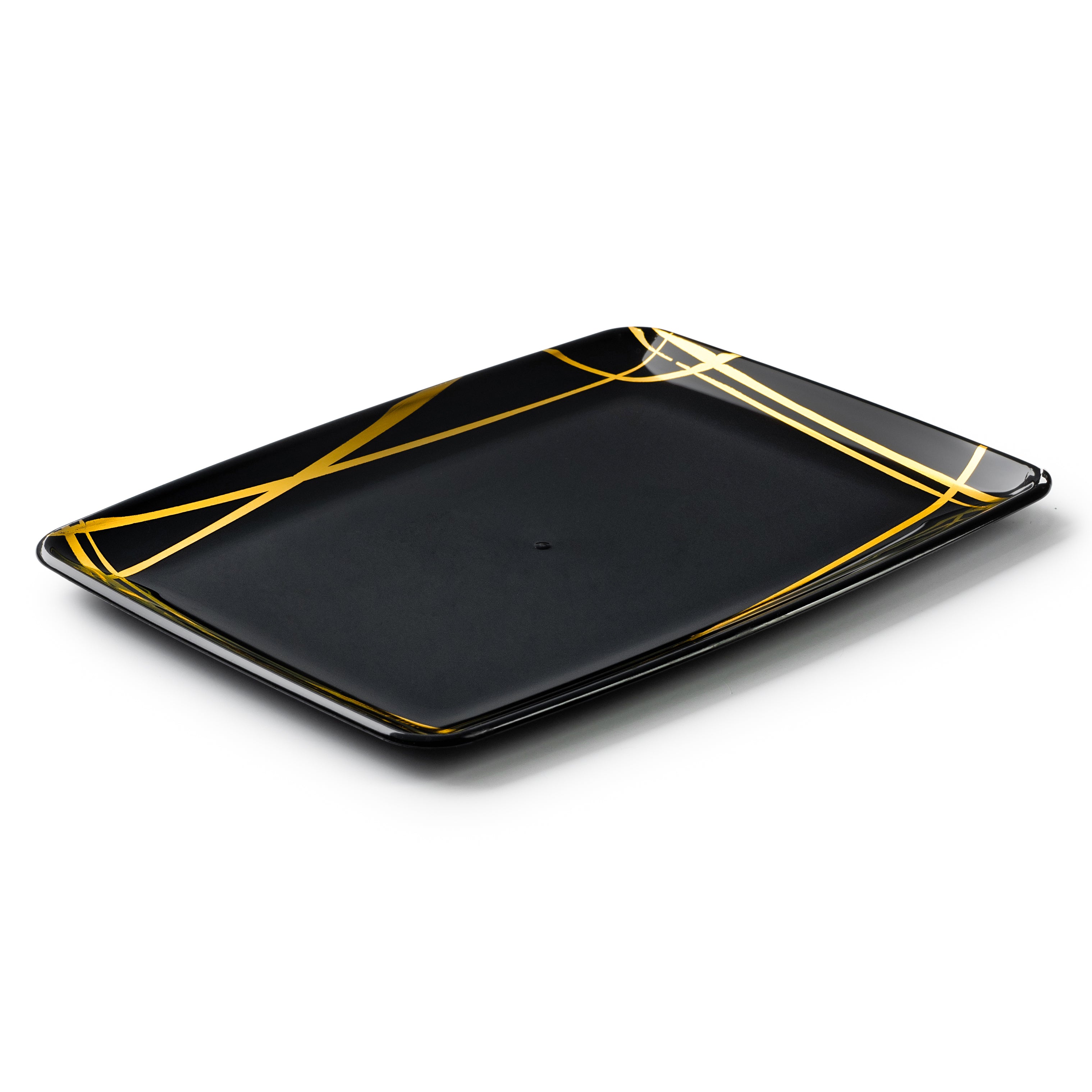 Elegant Black and Gold Rectangle Serving Platter Set of 2 - Perfect for Dinner Parties, Holiday Entertaining & Buffet Style Dining