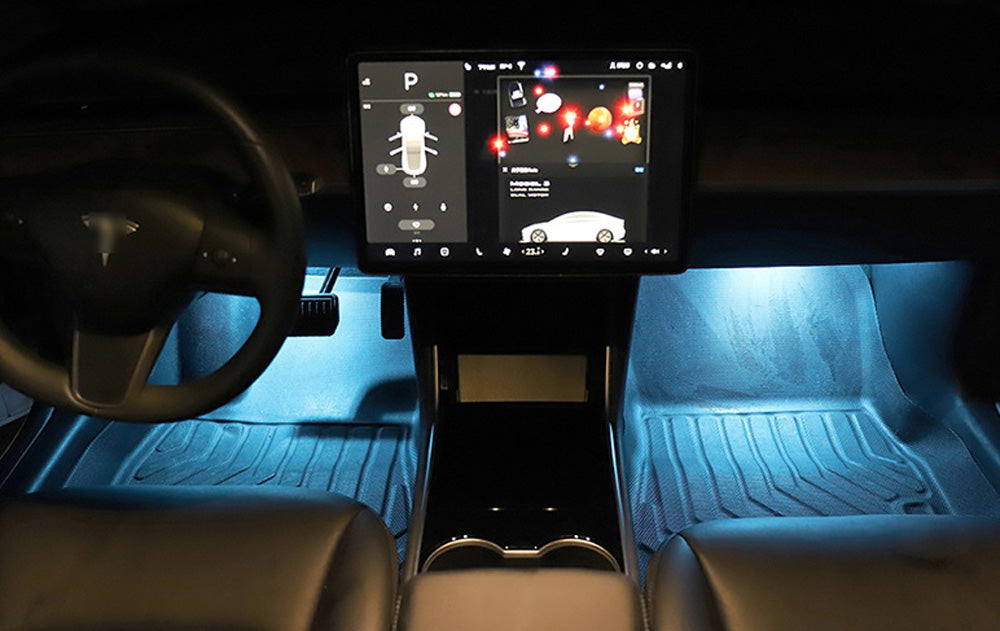4 Pack Aqua Ice Blue LED Interior Light Kit for Tesla Model S 3 X - Upgrade Side Door, Trunk & Footwell Lighting | Perfect for Night Driving & Car Customization