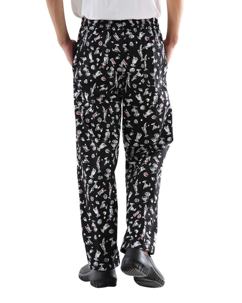 Stylish Unisex Baggy Printed Chef Pants - Elastic Waist Floral Restaurant Work Pants for Men & Women | Perfect for Kitchen Staff, Culinary Students & Professional Cooks