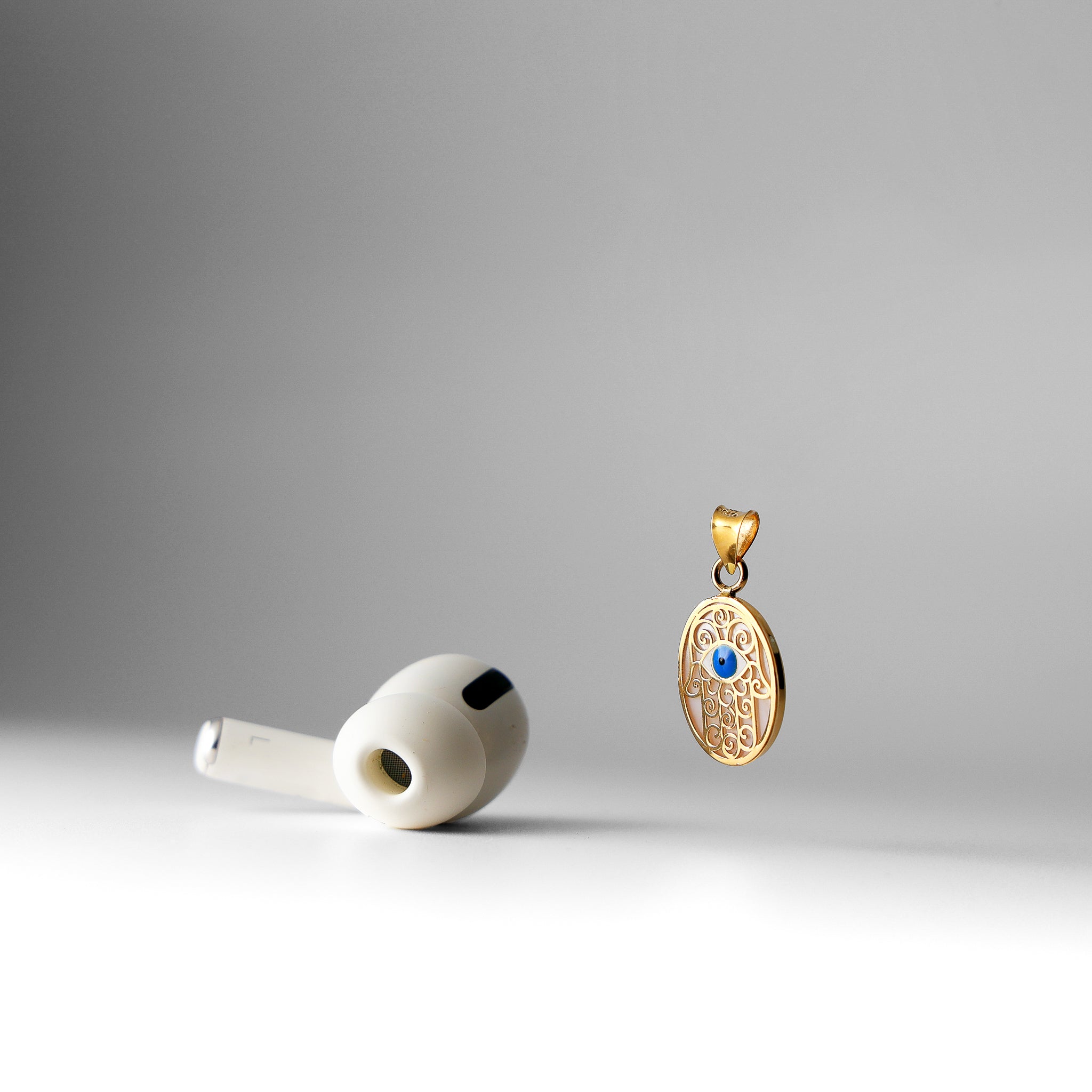 Gold Evil Eye Hamsa Oval Medal Charm Pendant - Model 2516 for Protection & Good Luck | Spiritual Jewelry Gift for Women, Men | Perfect for Necklace, Bracelet & Home Decor