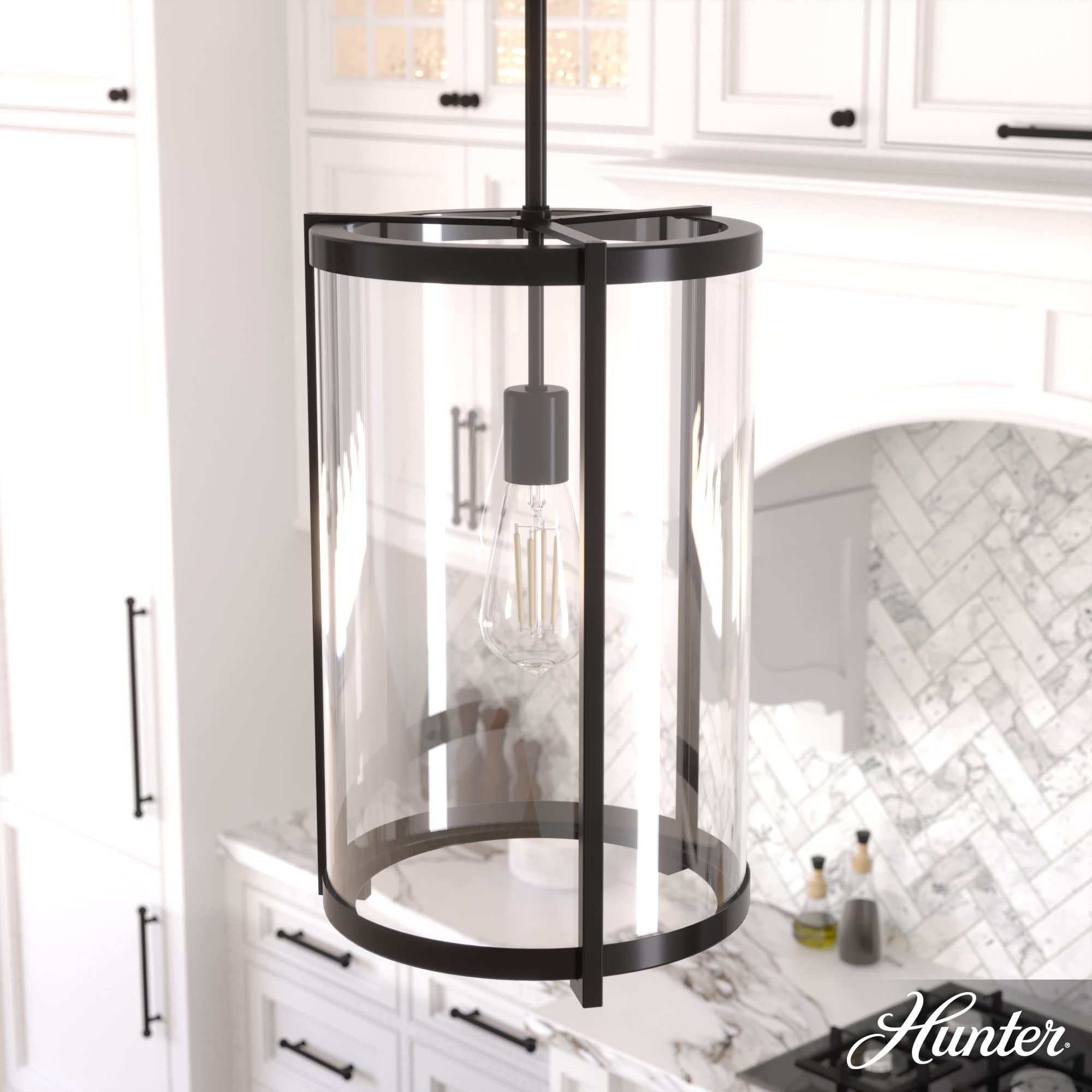 Hunter Fan Company 19123 Astwood Pendant Light in Matte Black - Modern Industrial Ceiling Fixture for Dining Room, Kitchen, or Living Room Lighting