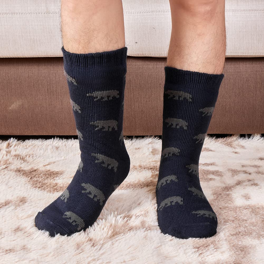 LEMZONE Men's Thick Warm Slipper Socks - Non-Slip Winter Cozy Fuzzy Fleece Lining Cabin Socks with Grips for Indoor & Outdoor Use - Perfect for Home, Office, and Cold Weather Activities