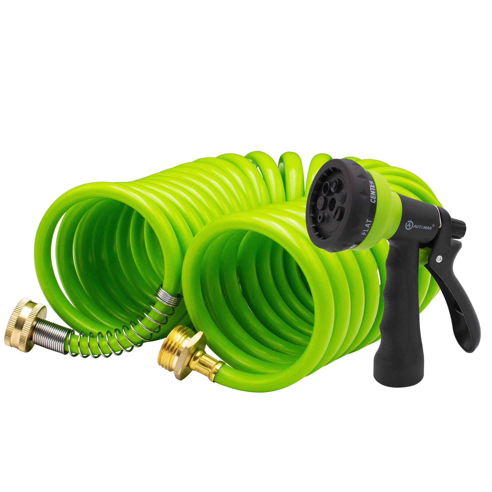 AUTOMAN EVA Recoil Expandable Garden Hose 25ft - 7 Pattern Spray Nozzle, Flexible Curly Water Hose, Retractable & Corrosion Resistant for Lawn, Garden & Car Washing (Green) - Perfect for Watering Plants, Washing Vehicles and Outdoor Cleaning