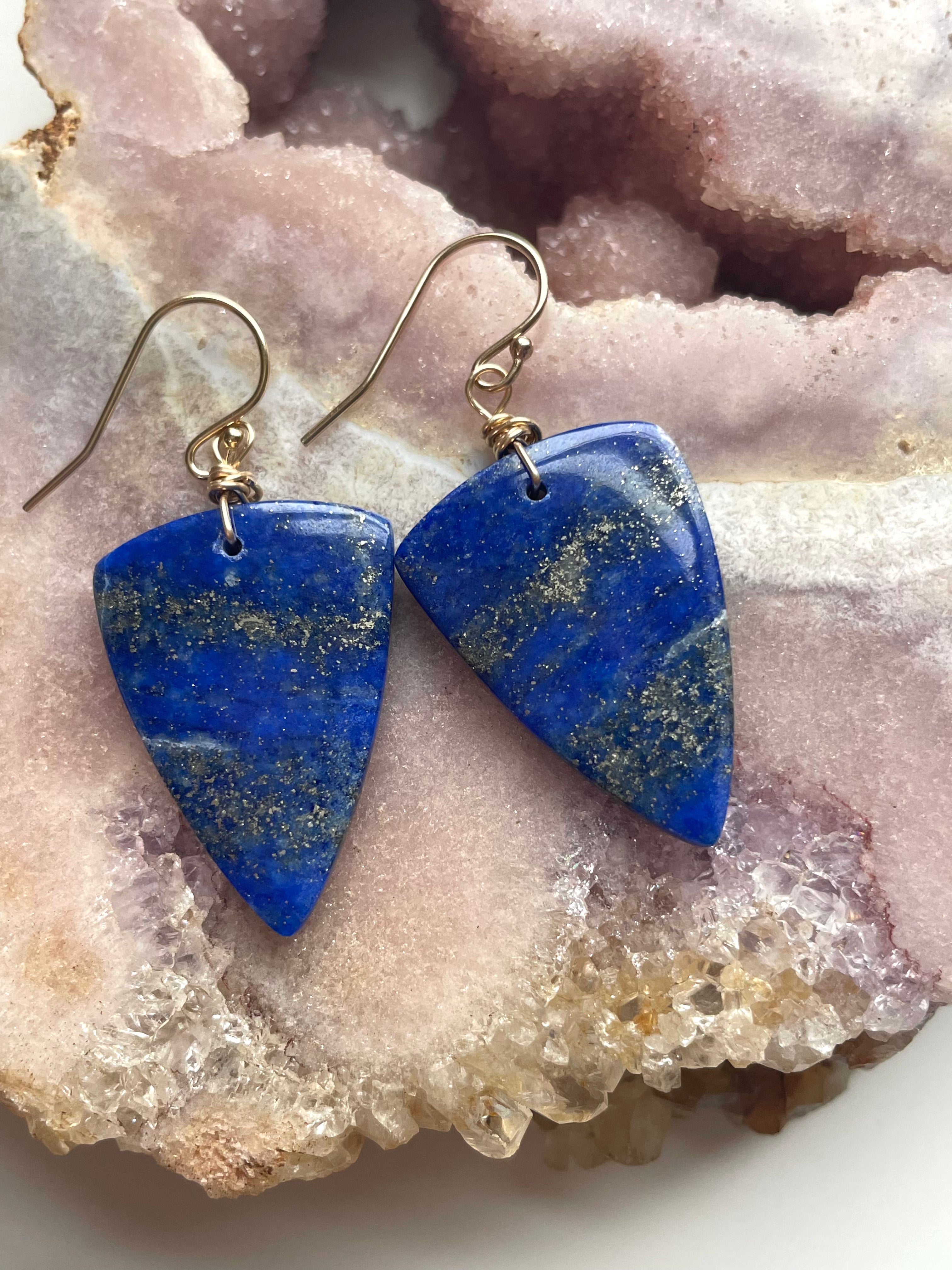 Lapis Lazuli Statement Earrings - 14K Gold Filled Dangle Earrings for Women, Handmade Boho Chic Jewelry - Perfect for Parties, Weddings & Special Occasions