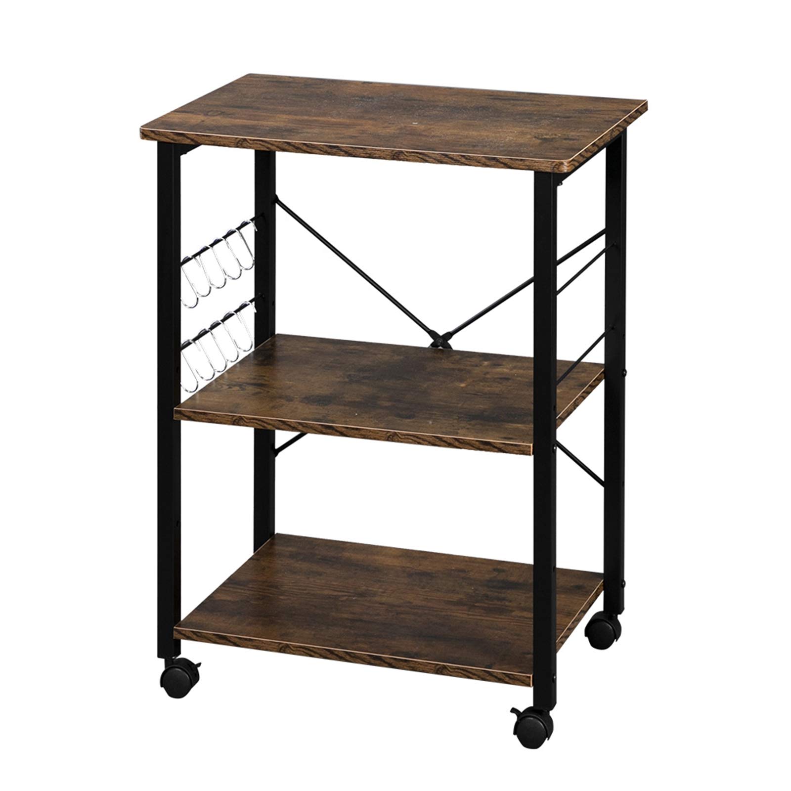 3-Tier Rolling Kitchen Cart with Storage - Heavy Duty Industrial Microwave Cart, Brown - Perfect for Small Spaces, Dorm Rooms & Apartment Kitchens