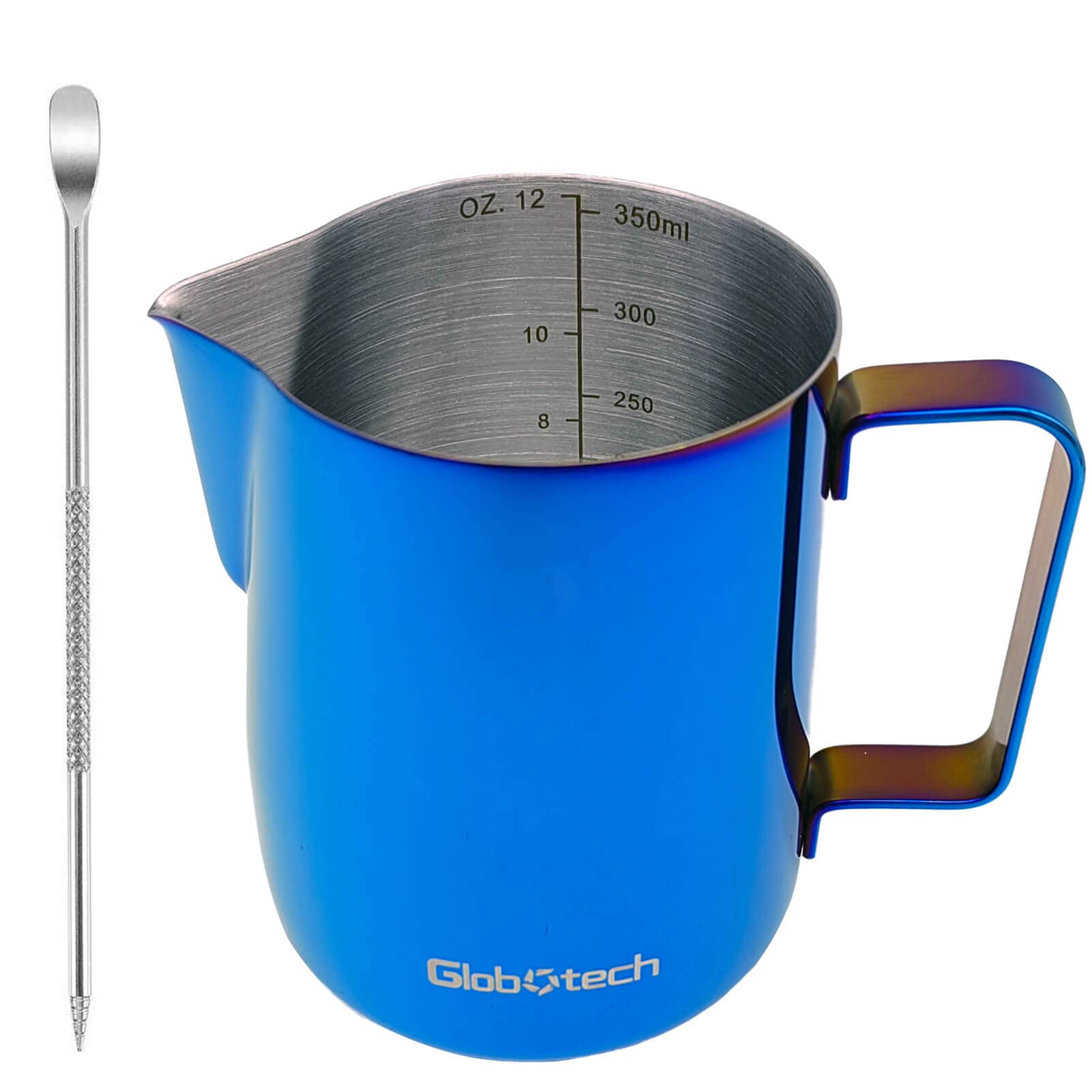 Stainless Steel Milk Frother Pitcher 12oz (350ml) - Barista Coffee Frothing Jug for Latte, Cappuccino & Espresso - Perfect for Home & Cafe Use - Blue