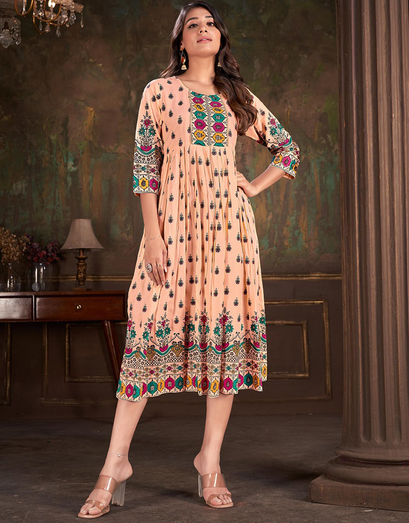 Trendy Embroidered & Sequined Dupatta Cotton Designer Kurti for Women - Elegant Party Wear & Casual Outfit - Perfect for Festivals, Weddings, and Special Occasions
