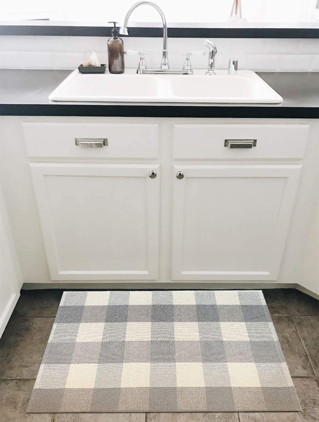Ukeler Grey Buffalo Check Rug 43''×27.5'' - Non-Slip Layered Door Mat, Washable Indoor/Outdoor Welcome Mat for Entryway, Porch, and Home Decor