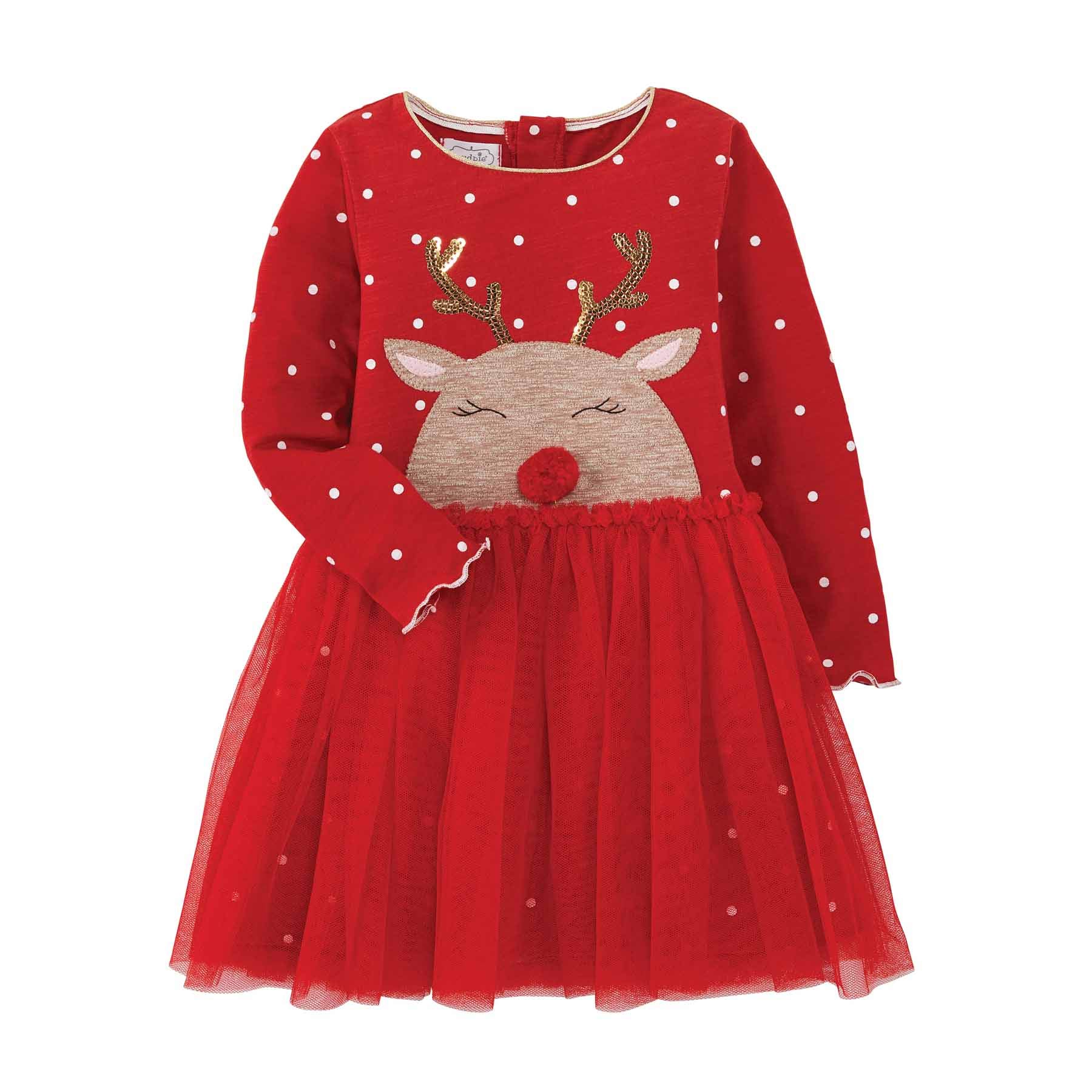 Mud Pie Baby Girls' Reindeer Mesh Dress - Christmas Holiday Party Outfit for Toddlers & Infants