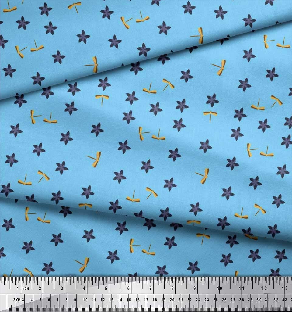 Soimoi Moss Georgette Brown Fabric by The Yard - 42 Inch Wide Floral & Dragonfly Printed Fabric for Dresses, Scarves, Curtains & Home Decor - Lightweight Fashion & Decorative Material