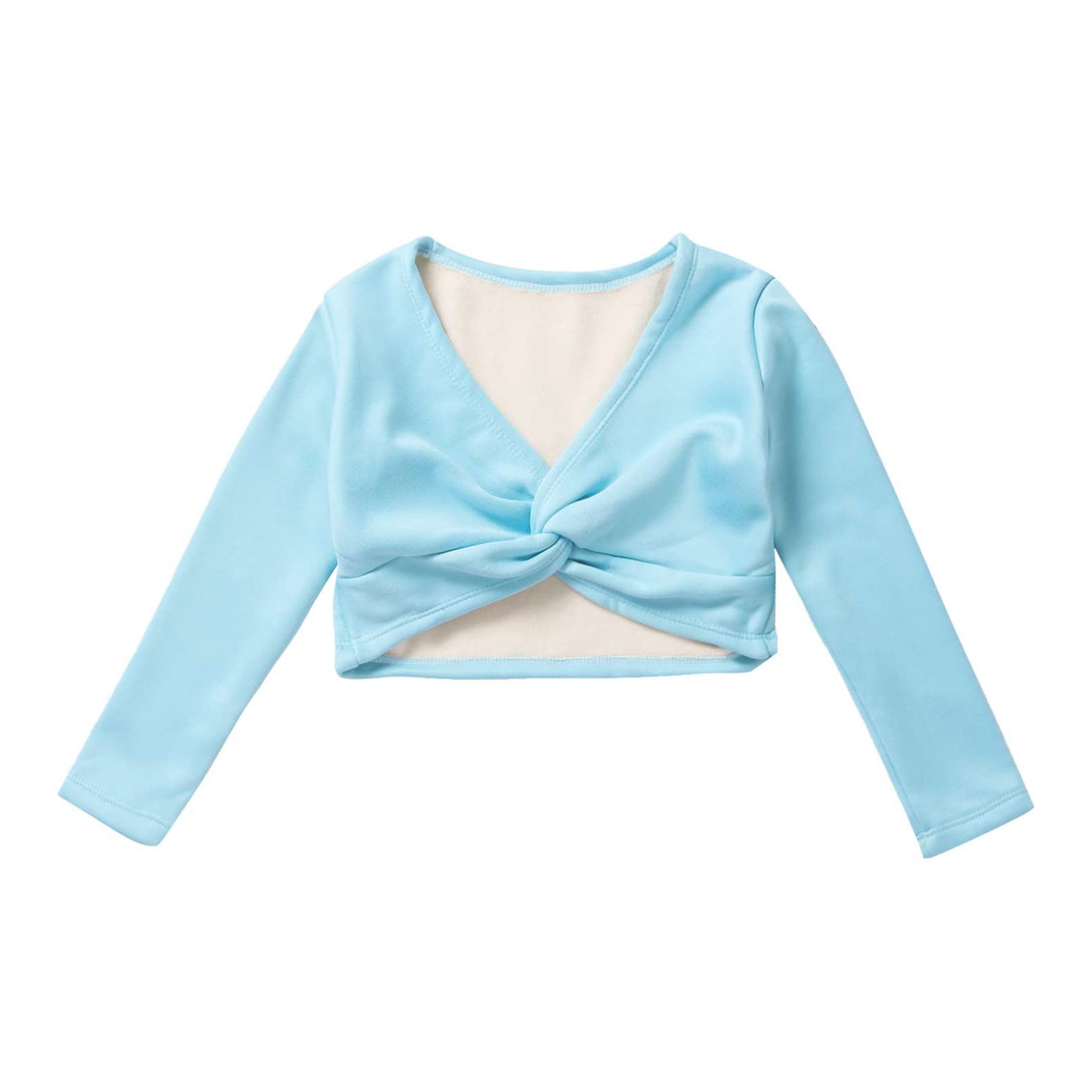 EasyForever Girls' Thick Knot Ruched Ballet Dance Crop Top - Long Sleeve Wrap Sweater Shrug for Dance Class, Performance & Casual Wear