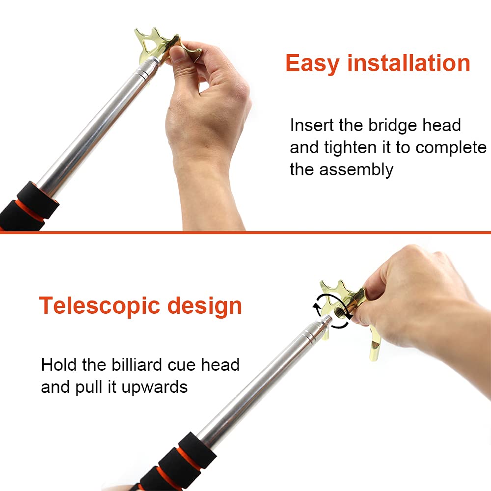 Retractable Pool Bridge Stick - Portable Telescopic Billiards Bridge with Removable Metal Brass Head - Perfect for Pool Cue Accessories & Professional Game Play