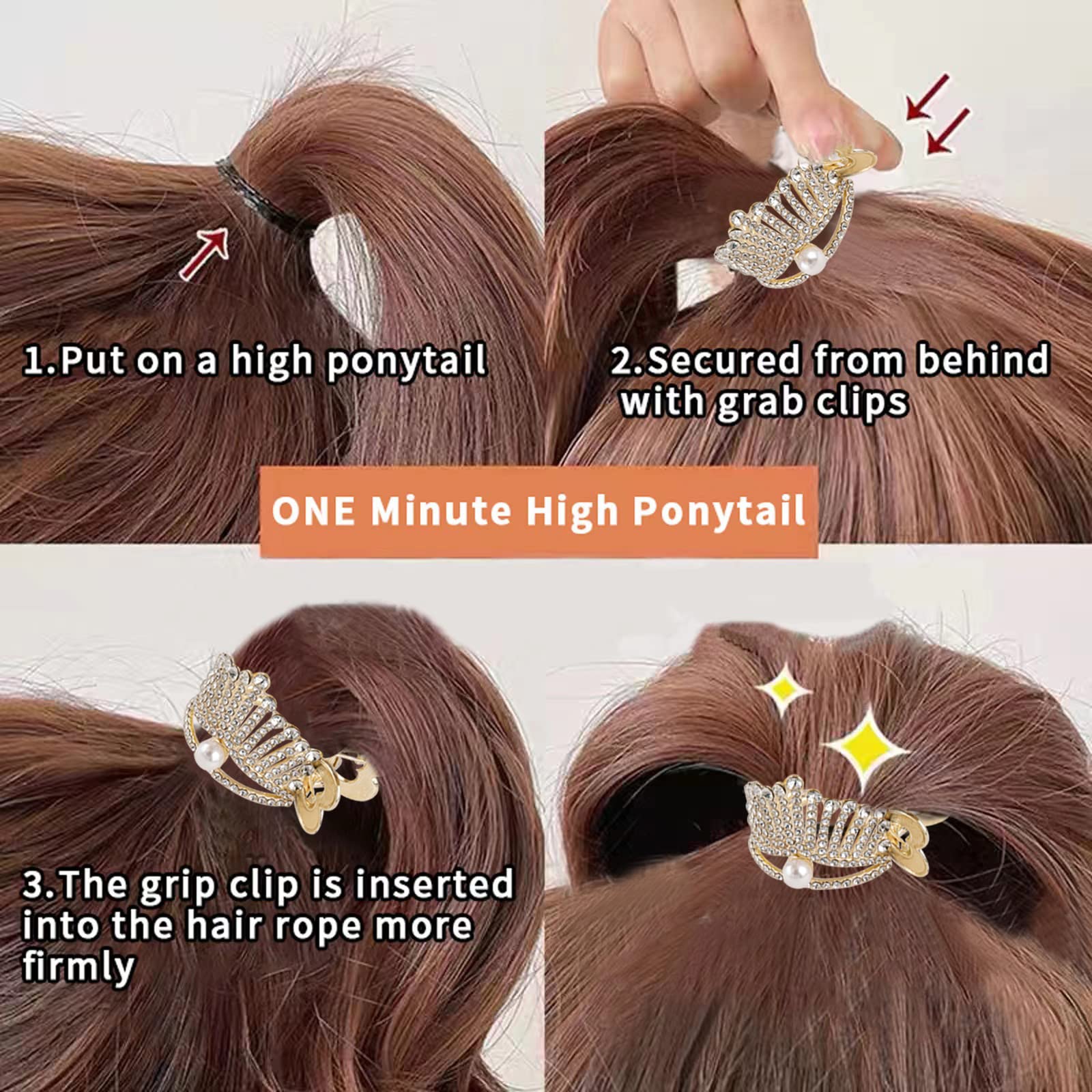 1.77 Inch Small Hair Claw Clips for Women - Rhinestone Shark Hair Clips for Thick Long Hair & High Ponytails - Gold Hair Accessories (Pack of 3) - Perfect for Parties, Weddings & Everyday Styling