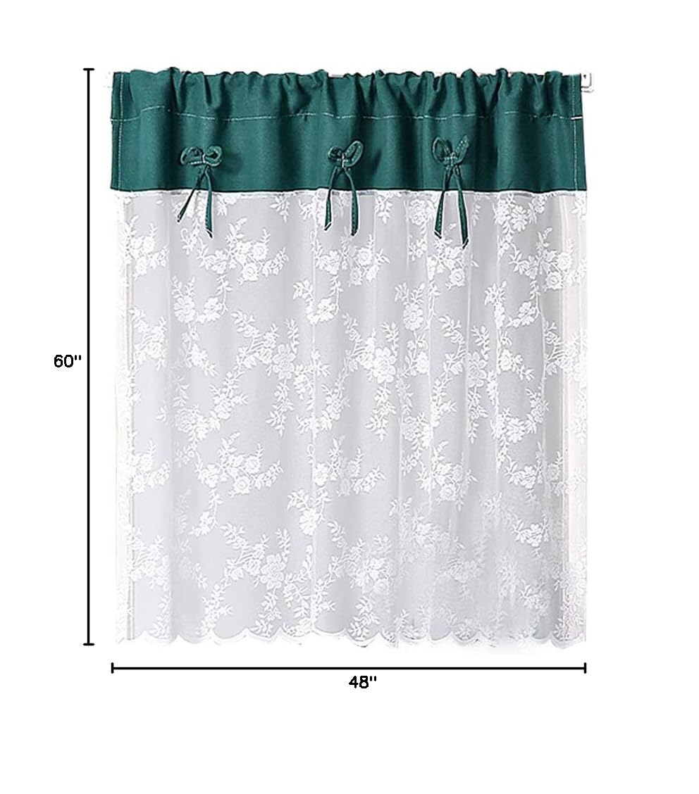 Rod Pocket Lace Sheer Curtain - White Mesh Room Divider, 48 Inch Long Embroidery Floral Voile Cafe Door Curtain for Living Room, Bedroom & Office Privacy Decor