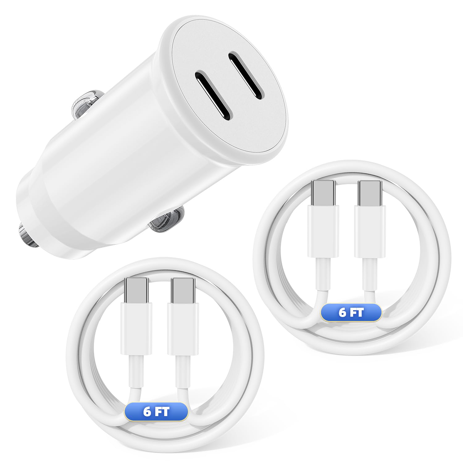 40W Dual USB C Fast Car Charger for iPhone 16/15/15 Pro Max/15 Pro/15 Plus - 2 Pack 6FT USB C to C Cables Included - Quick Charge Adapter for iPad Pro & Other Devices - Perfect for Road Trips & Daily Commutes