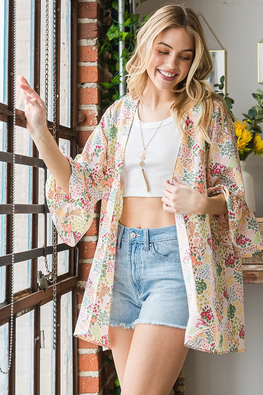 Full Size Beachy Floral Cardigan - Lightweight Summer Cover Up for Women, Boho Chic Kimono Style - Perfect for Beach, Vacation & Casual Outfits