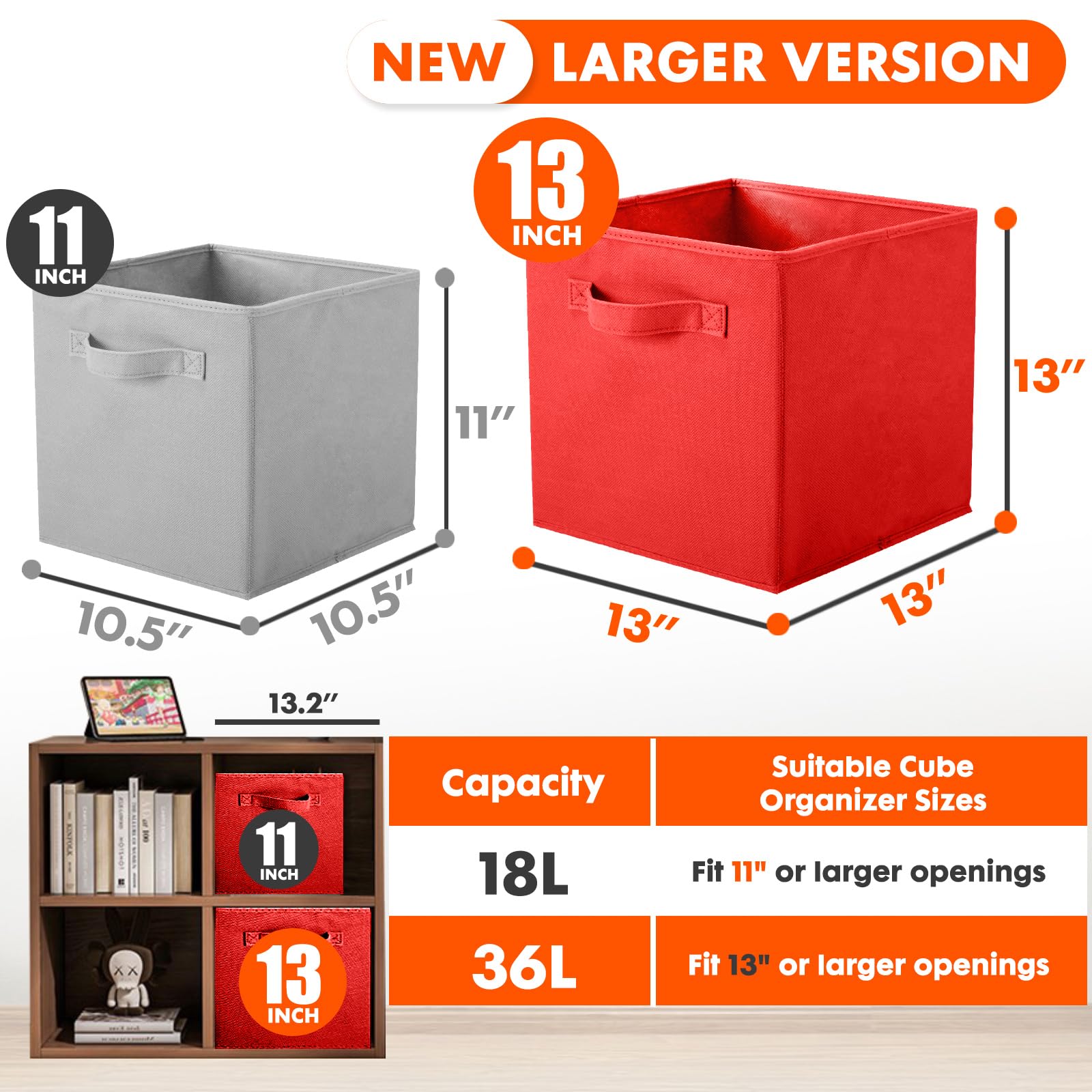 Foldable Fabric Storage Bins & Organizer Cubes - 13x13x13 Inch Closet & Toy Storage Drawers, 2-Pack (Red) - Perfect for Kids' Room, Nursery, and Home Organization
