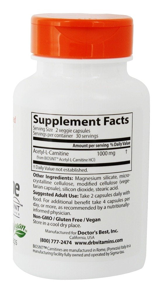 Doctor's Best Acetyl L-Carnitine 500mg with Biosint Carnitines - 60 Vegan Capsules for Energy, Brain Function & Weight Management - Supports Metabolism & Cognitive Health