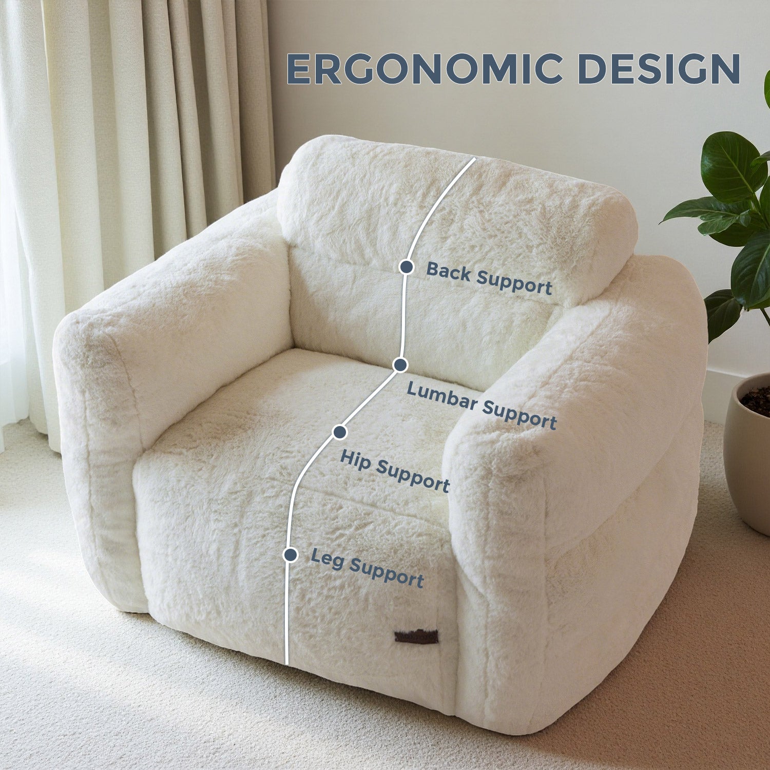 MAXYOYO Giant Bean Bag Chair - Ultra Soft Fluffy Oversized Bean Bag Sofa for Adults & Teens, Cozy Reading Nook Chair, Lounge Chair for Bedroom, Living Room, Dorm - Beige (Perfect for Relaxing, Gaming & Movie Nights)