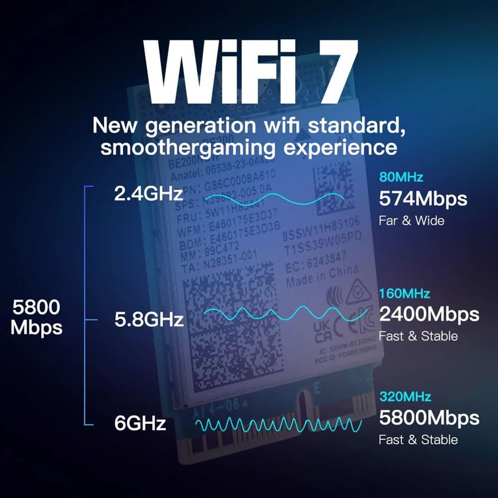 Luxurious WiFi 7 BE200 PCIe Wireless Card - Tri-Band 2.4G/5G/6GHz, Windows 11 Compatible - Perfect for Gaming, 4K Streaming & High-Speed Internet Browsing