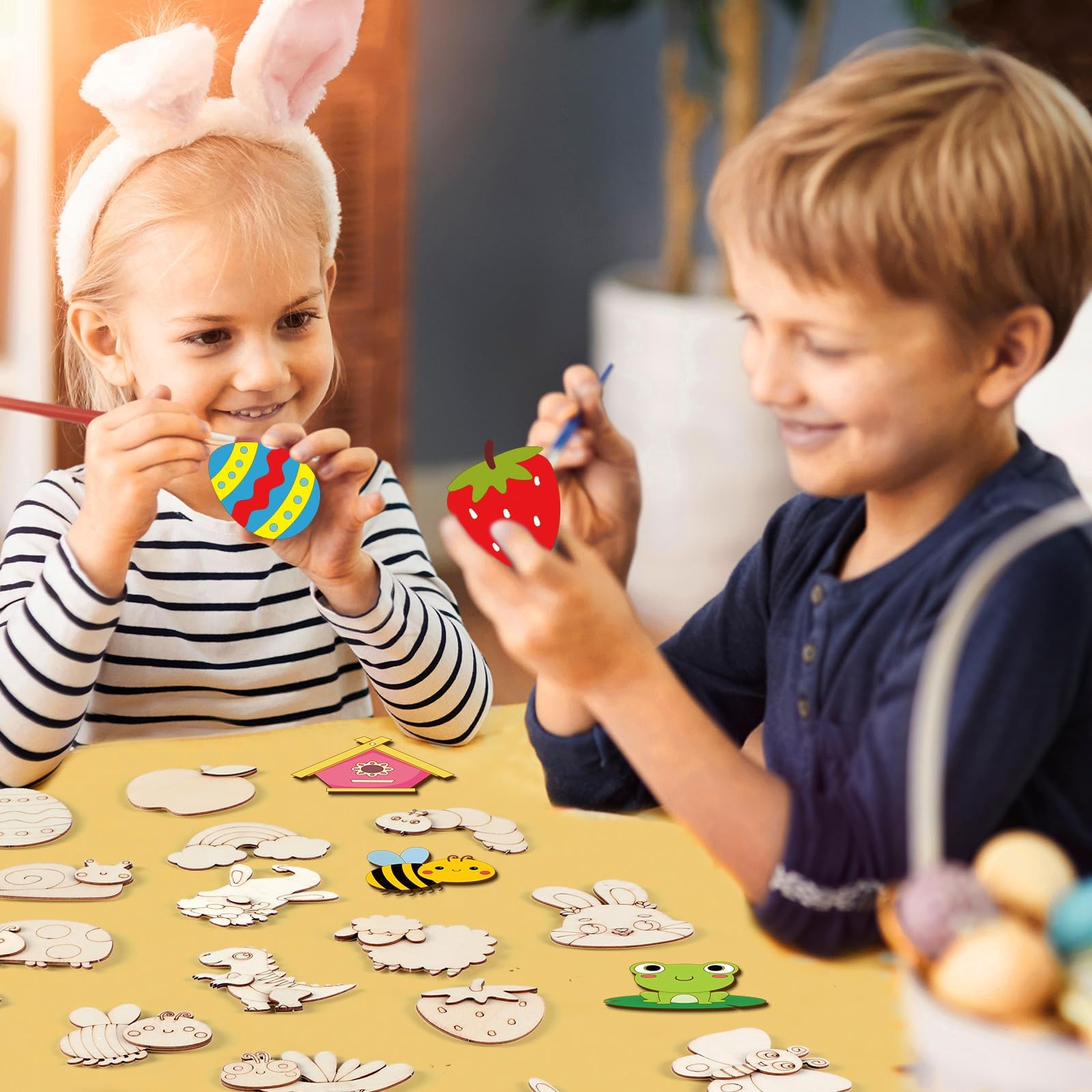 36 Pcs Easter Wooden Magnet Painting Craft Kit for Kids Ages 4-12 - DIY Spring Arts & Crafts Supplies with Wooden Magnets - Creative Easter Party Favors, Birthday Gifts, Classroom Activities & Holiday Decor
