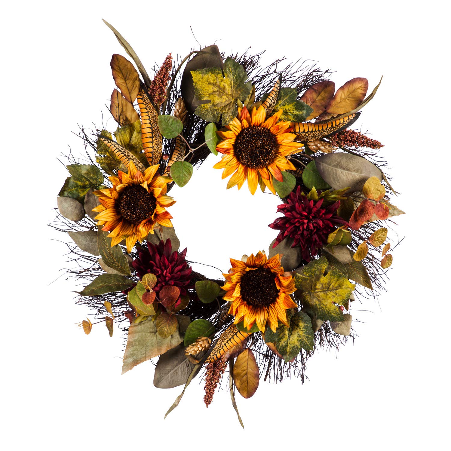22 Inch Fall Sunflower Wreath with Spiral Vines - Artificial Harvest Decor for Indoor Door, Wall, or Table | Perfect for Thanksgiving, Autumn Home Decor, and Seasonal Front Door Decoration