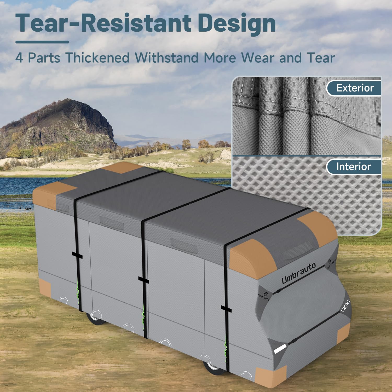 Umbrauto RV Cover Class C - Heavy Duty 7-Layer Waterproof & UV-Resistant Motorhome Cover for 26'-29' RVs | Includes 3 Extra Straps, Repair Patches & 6 Gutter Covers | Perfect for Winter Storage & Outdoor Protection