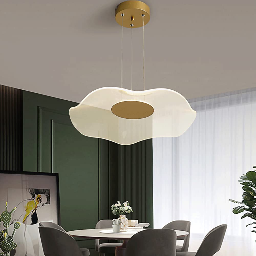 Golden Lotus Leaf Pendant Light - Modern Metal Hanging Lamp with Irregular Acrylic Lampshade, Dimmable LED Chandelier for Dining Room & Kitchen Island Lighting | Perfect for Contemporary Home Decor & Restaurant Ambiance