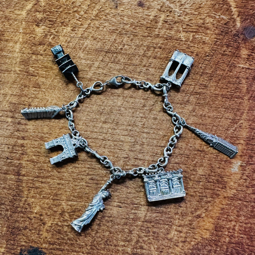 925 Sterling Silver Travel Charm Bracelet with 7 Charms - Perfect for Vacation, Gifts & Everyday Wear