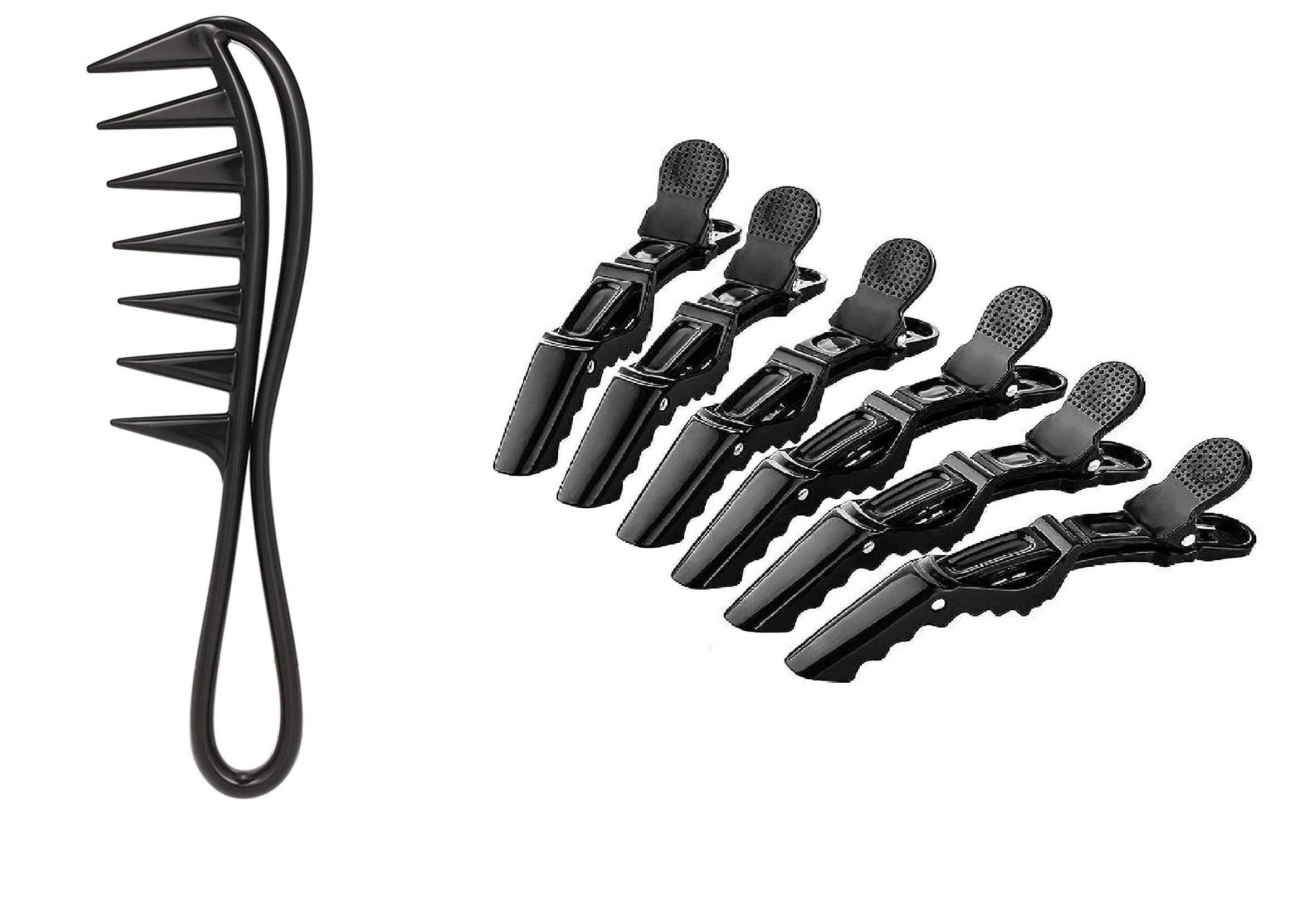 Professional Wide Tooth Detangling Hair Comb with 6 Crocodile Clips for Wavy & Curly Hair Care - Perfect for Styling, Detangling & Salon Use at Home