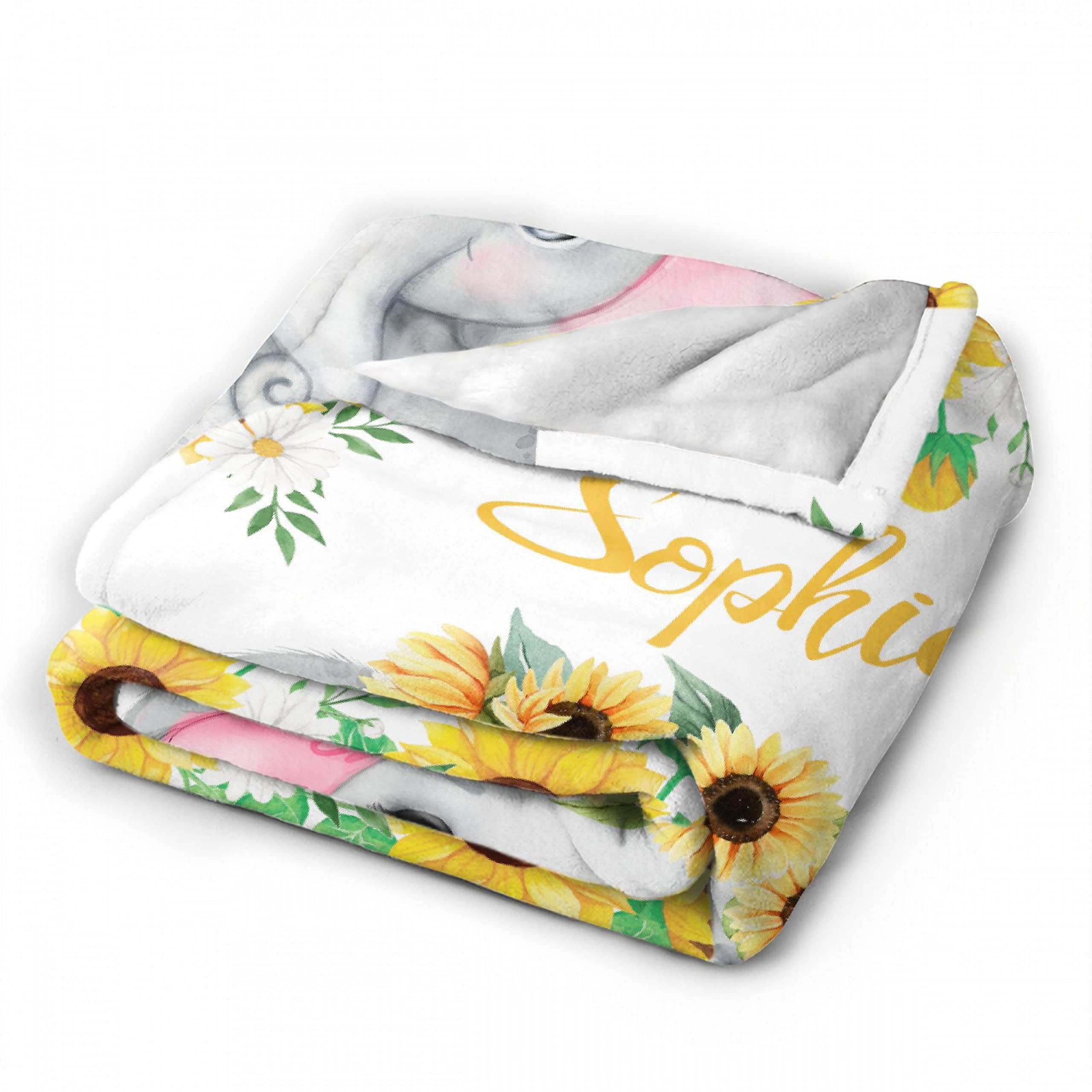 Personalized Baby Blankets for Girls and Boys - Custom Name Fleece Throw Blanket - Soft, Cozy & Warm Elephant Design - Perfect for Newborns, Nursery Decor, and Baby Gifts (90