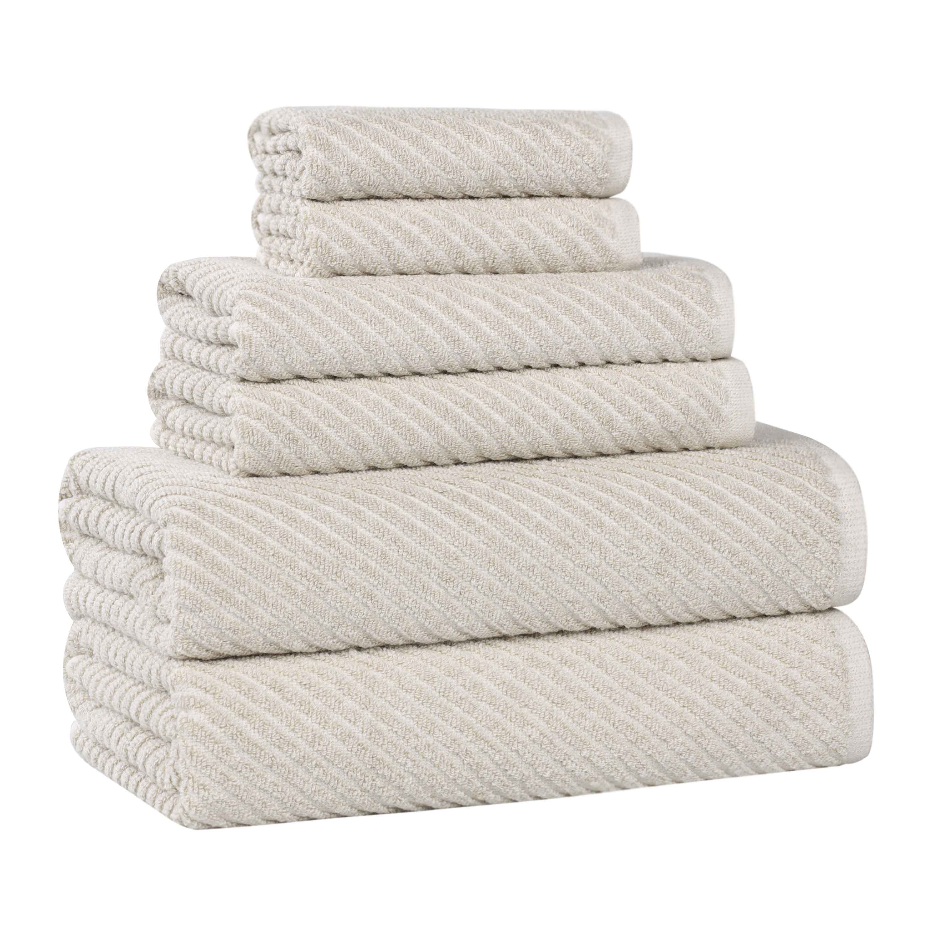 Premium 6-Piece Cotton Blend Towel Set - Soft, Absorbent & Medium Weight with Diagonal Stripes - Perfect for Bathroom, Spa & Guest Use