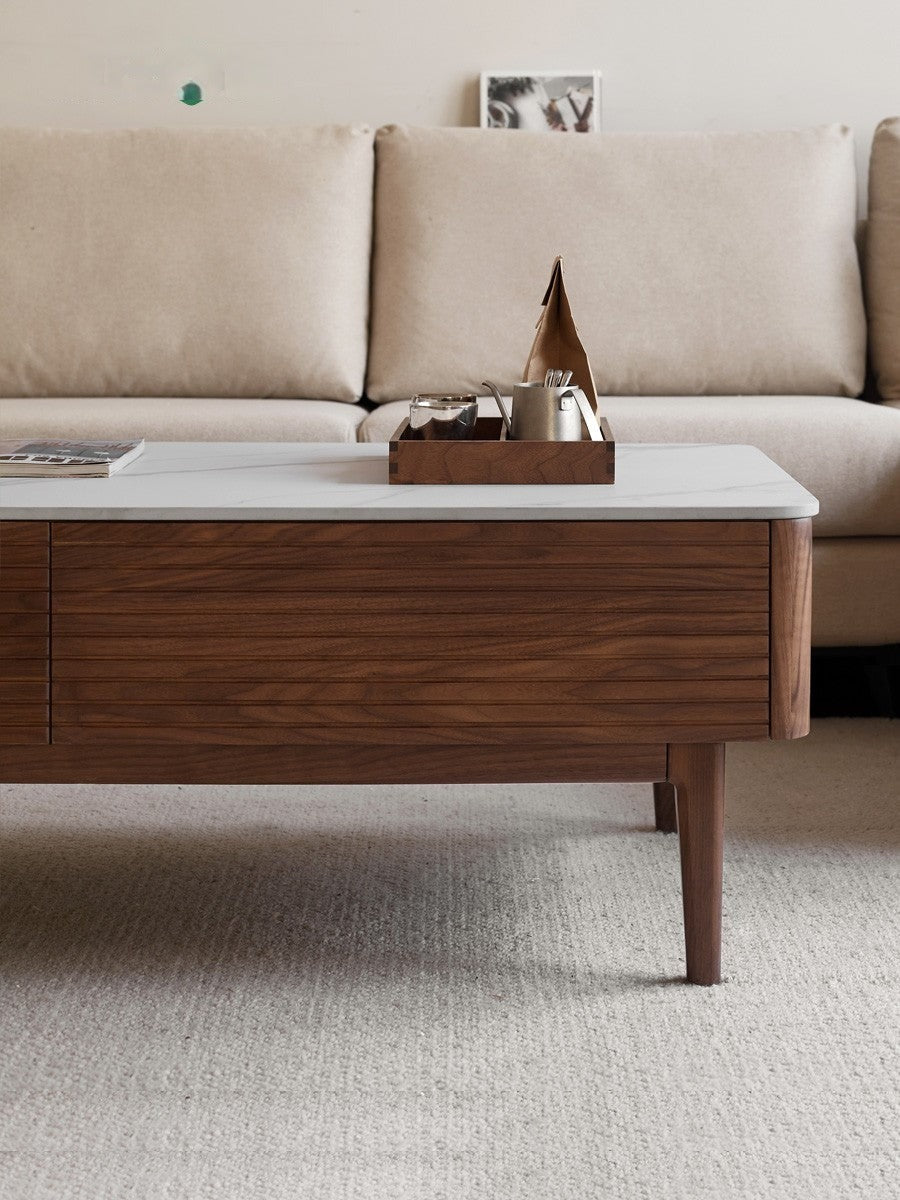 Handcrafted Black Walnut Coffee Table with Natural Slate Top - Rustic Modern Living Room Furniture for Home Decor