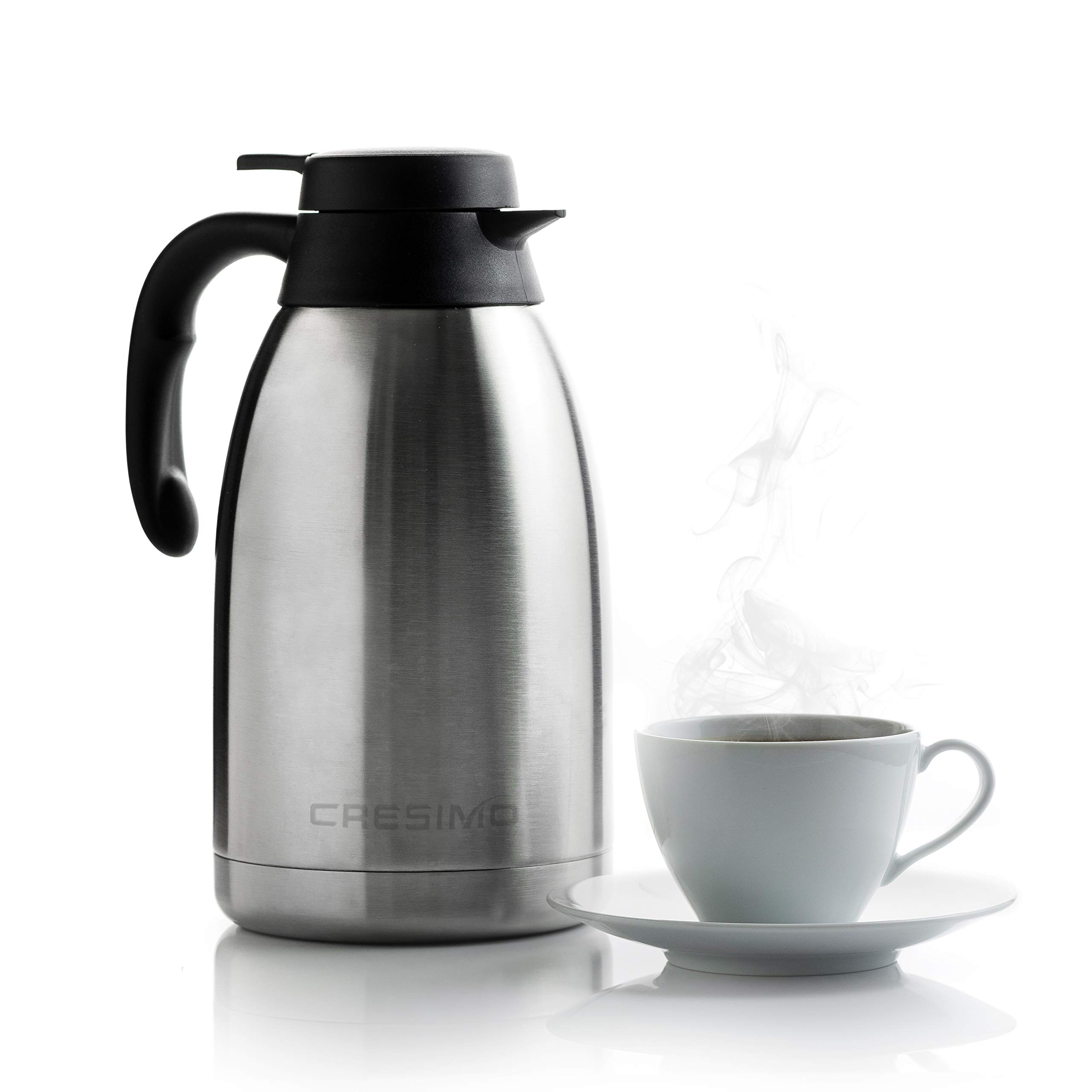 68 Oz Stainless Steel Thermal Coffee Carafe - Double Walled Vacuum Insulated Flask for Hot Coffee & Tea - Keeps Beverages Hot for 12 Hours - Cresimo Coffee Dispenser for Office, Home, Restaurants & Outdoor Use