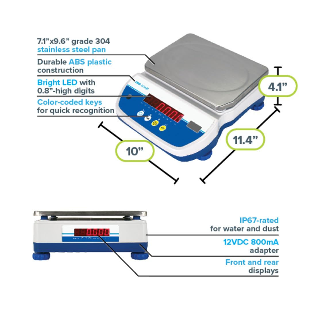 Adam Equipment ABW 32 Digital Waterproof Scale - 70lb/32kg Capacity, 0.01lb/5g Precision, IP67 & NSF Certified for Food Production, Industrial & Professional Kitchen Use - Perfect for Washdown Areas, Commercial Kitchens, and Hygienic Food Processing Environments