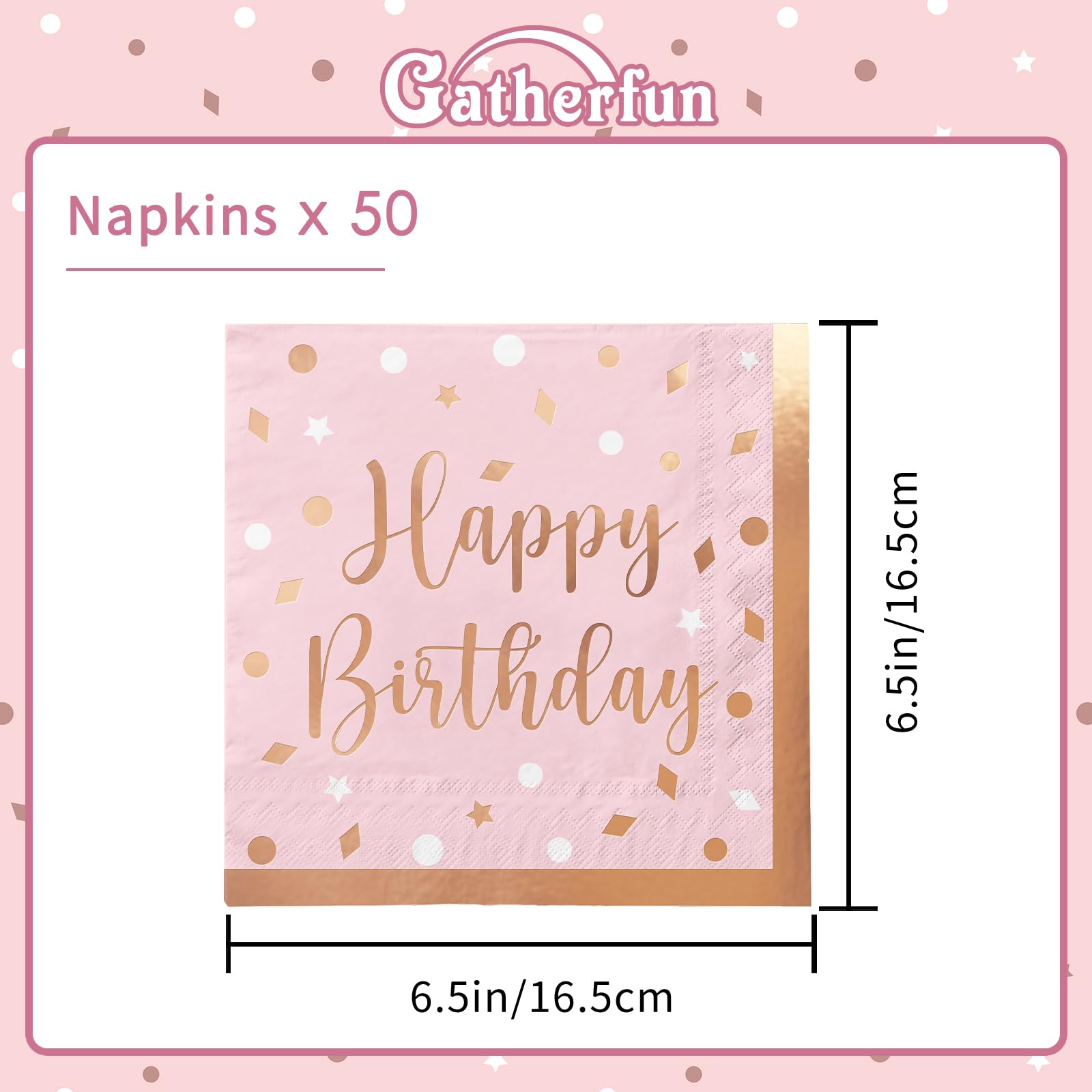 Premium Rose Gold & Pink Disposable Napkins with Golden Dot Confetti - 3-Ply 50 Pack for Graduation, Wedding, Anniversary, Cocktail & Birthday Party Decorations - Elegant Table Setting & Party Supplies