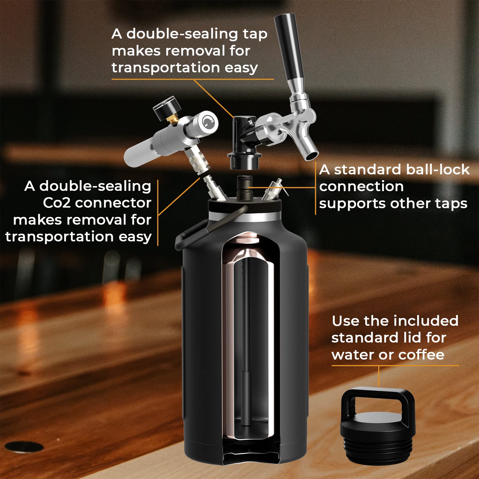 Premium 64oz Stainless Steel Vacuum Insulated Beer Growler - Keeps Drinks Cold for 48 Hours - Double Wall Design for Beer, Soda, Cocktails & Kombucha - Perfect for Camping, Tailgating and Home Brewing