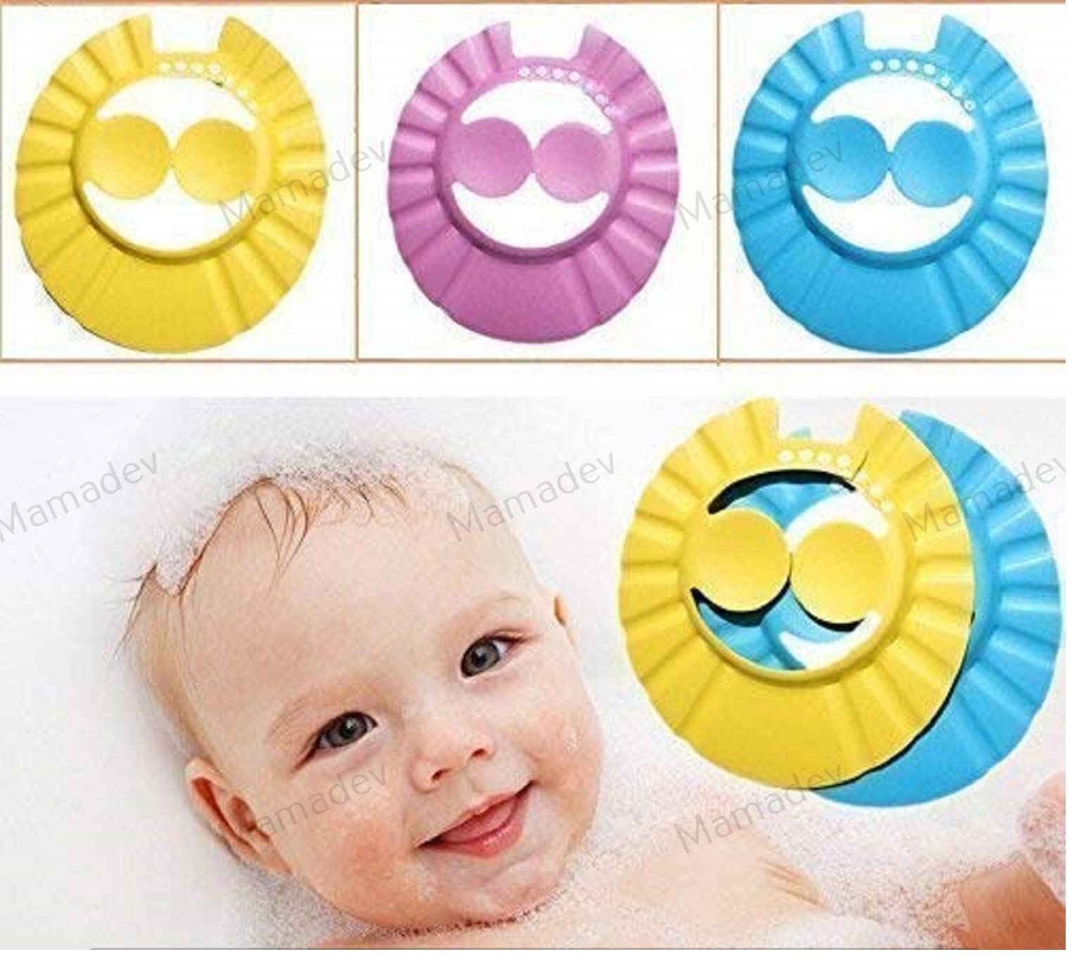 Mamadev® Adjustable Soft Baby Shower Cap for Safe Hair Washing - Waterproof Bath Hat for Infants & Toddlers - Leaf Shape Design (1 Piece, Multi Color) - Perfect for Bath Time, Swimming & Sensitive Skin Care
