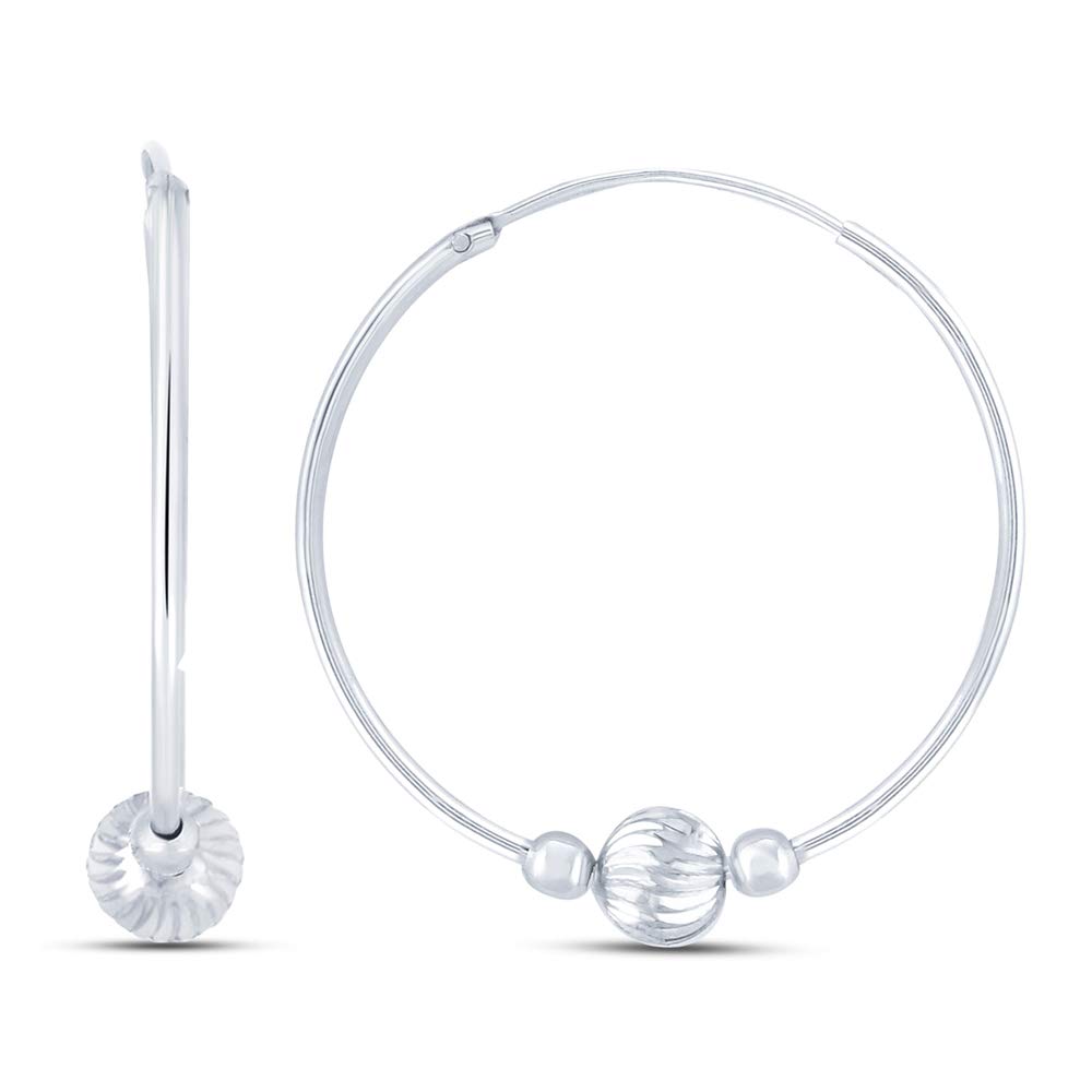 Charmsy Sterling Silver Lightweight Dainty Ball Bead Endless Hoop Earrings for Women & Teens | Everyday Wear, Gift Giving, Party & Casual Outfits