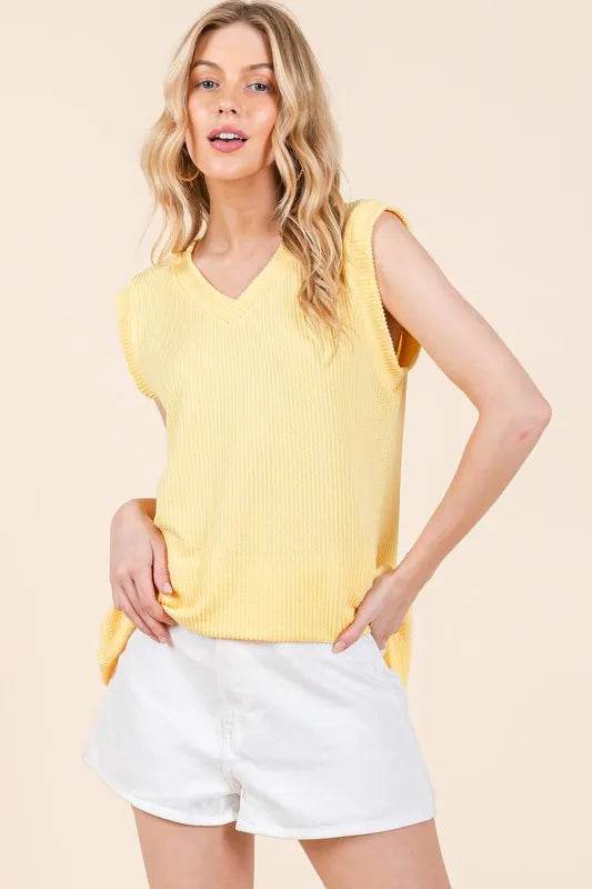 BOMBOM Rib Knit V Neck Tank Top for Women - Soft Stretch Casual Summer Tops - Perfect for Layering, Beach Wear, and Everyday Outfits