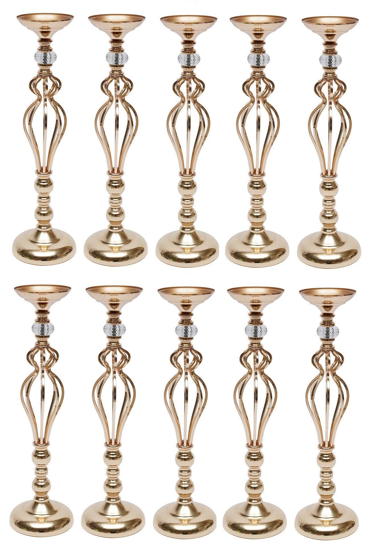 10pcs Gold Metal Flower Vases - Elegant Centerpiece Decor for Weddings, Home & Office | Floor & Tabletop Vase Set for Fresh & Artificial Flowers
