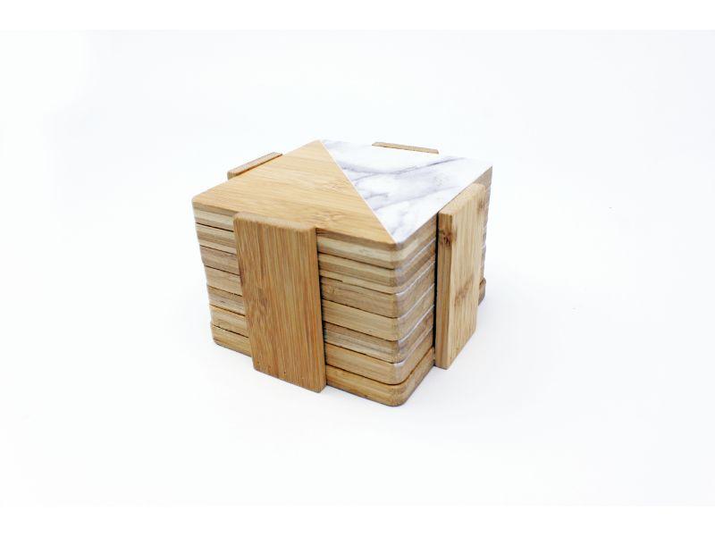 BergHOFF 7-Piece Square Bamboo Coaster Set - Natural & Dark Two-Tone Design for Coffee Tables, Bars, and Home Decor