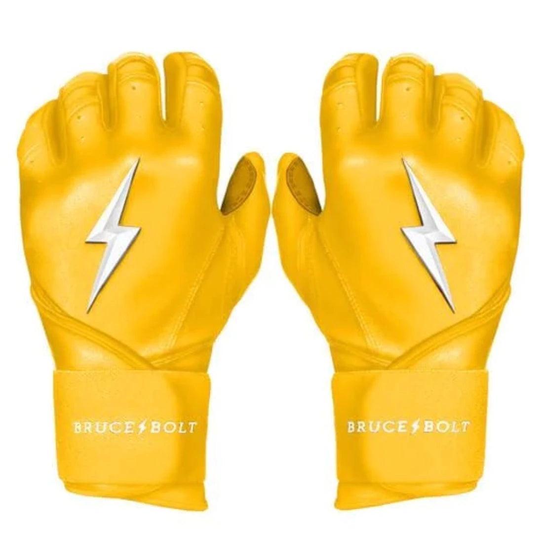 Bruce Bolt PREMIUM PRO Long Cuff Batting Gloves for Baseball & Softball - Yellow | Durable Grip & Wrist Support | Perfect for Training, Games & Practice Sessions