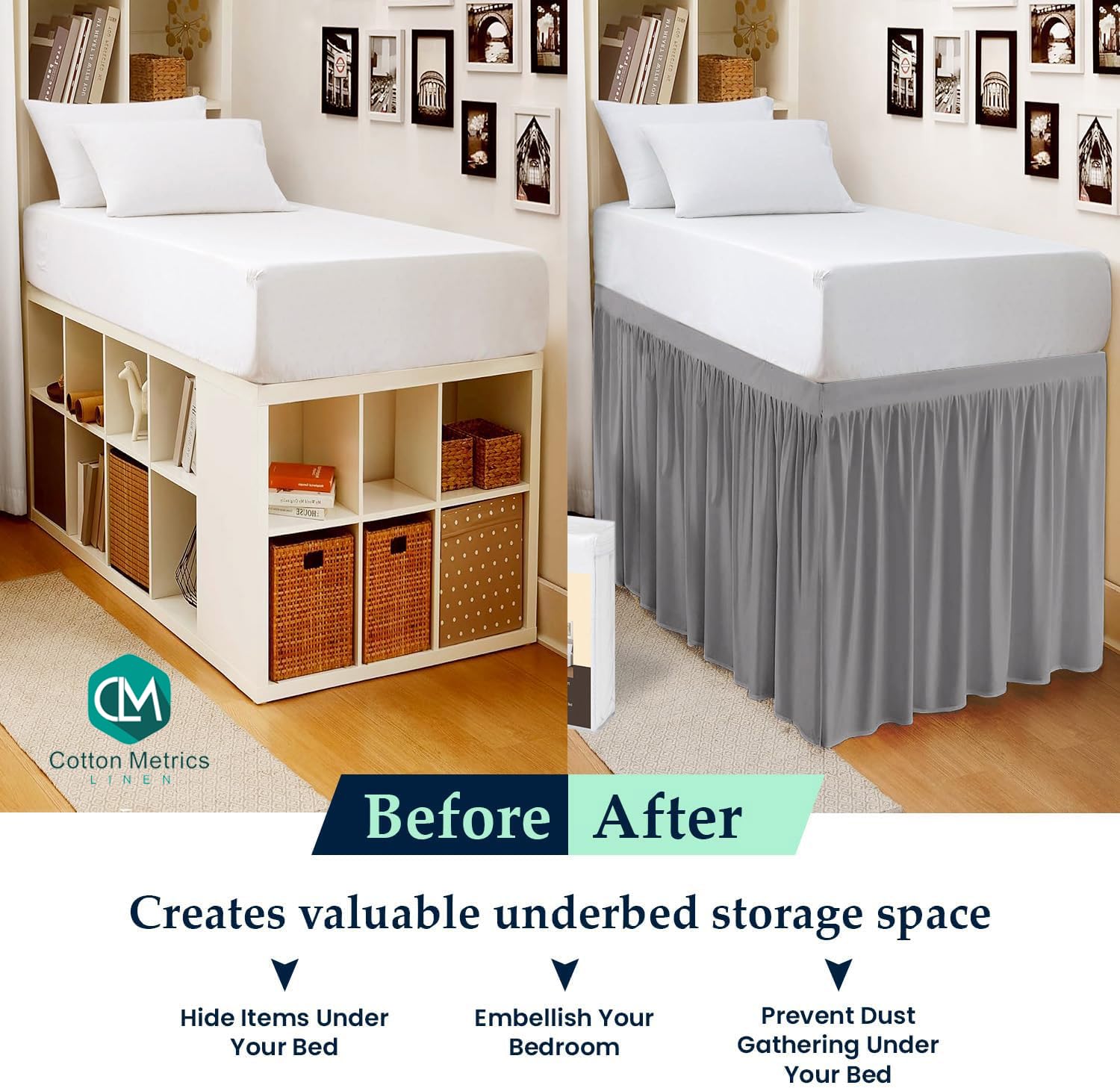 Twin XL Bed Skirt for Dorm Room - 42