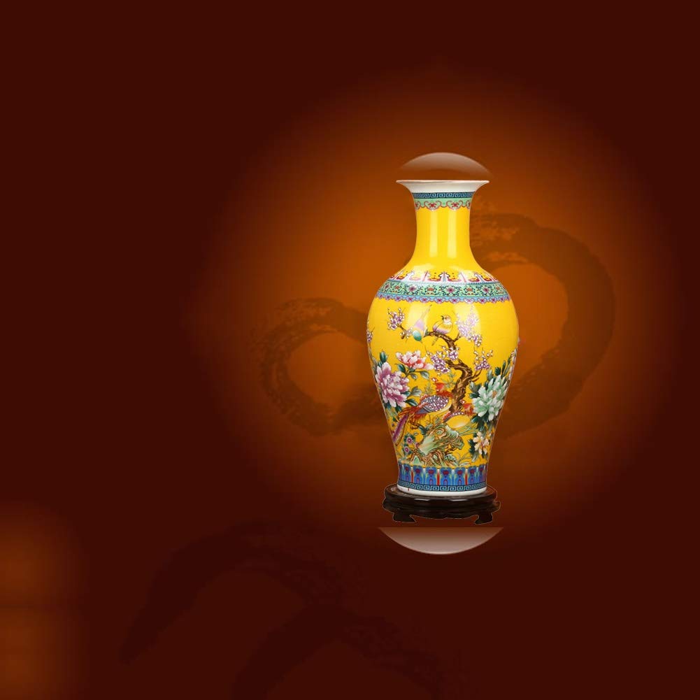 Vintage Chinese Style Ceramic Vase - Handcrafted Flambé Glazed Cylinder Home Decor, Perfect for Living Room, Dining Table & Wedding Centerpiece (6 Styles, Yellow, 6.6