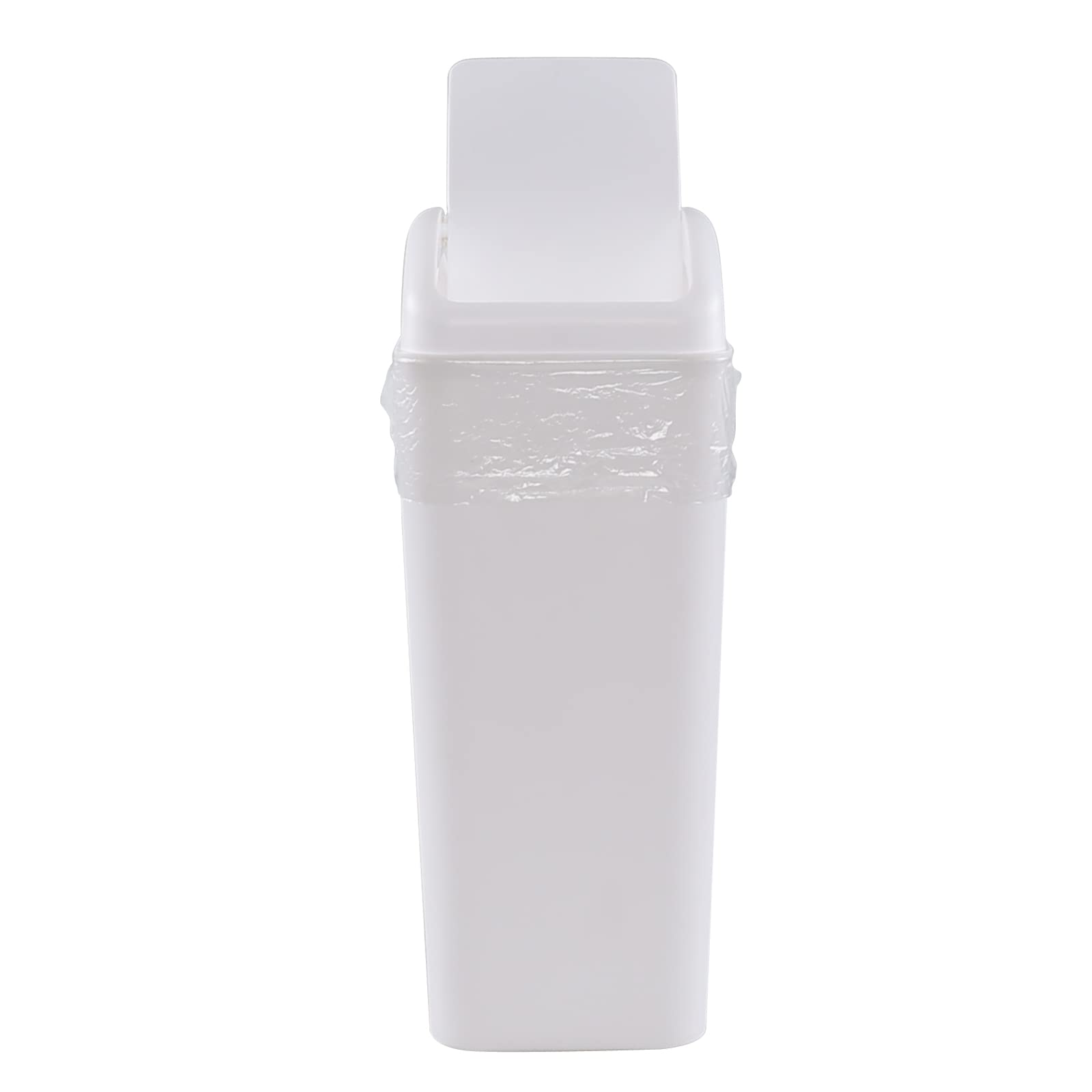 14L Plastic Waste Bin with Swing Lid - 1 Pack White Trash Can for Kitchen, Bathroom & Office - Odor Control & Hands-Free Disposal